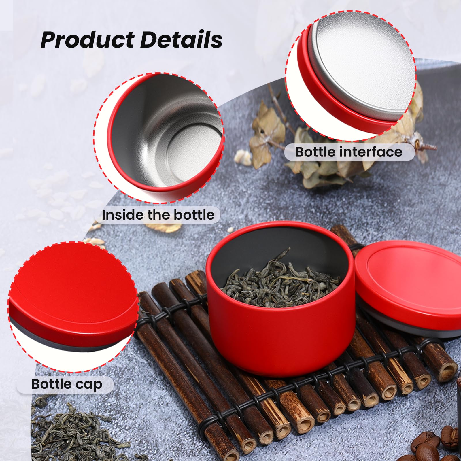 YASUOA 6-Pack Airtight Tea Storage Tins - Premium Iron Canisters for Loose Leaf Tea, Coffee Beans, Spices & Candy | Portable Sealed Containers with Lids for Kitchen Pantry Organization, Candle Making & DIY Crafts (Red)