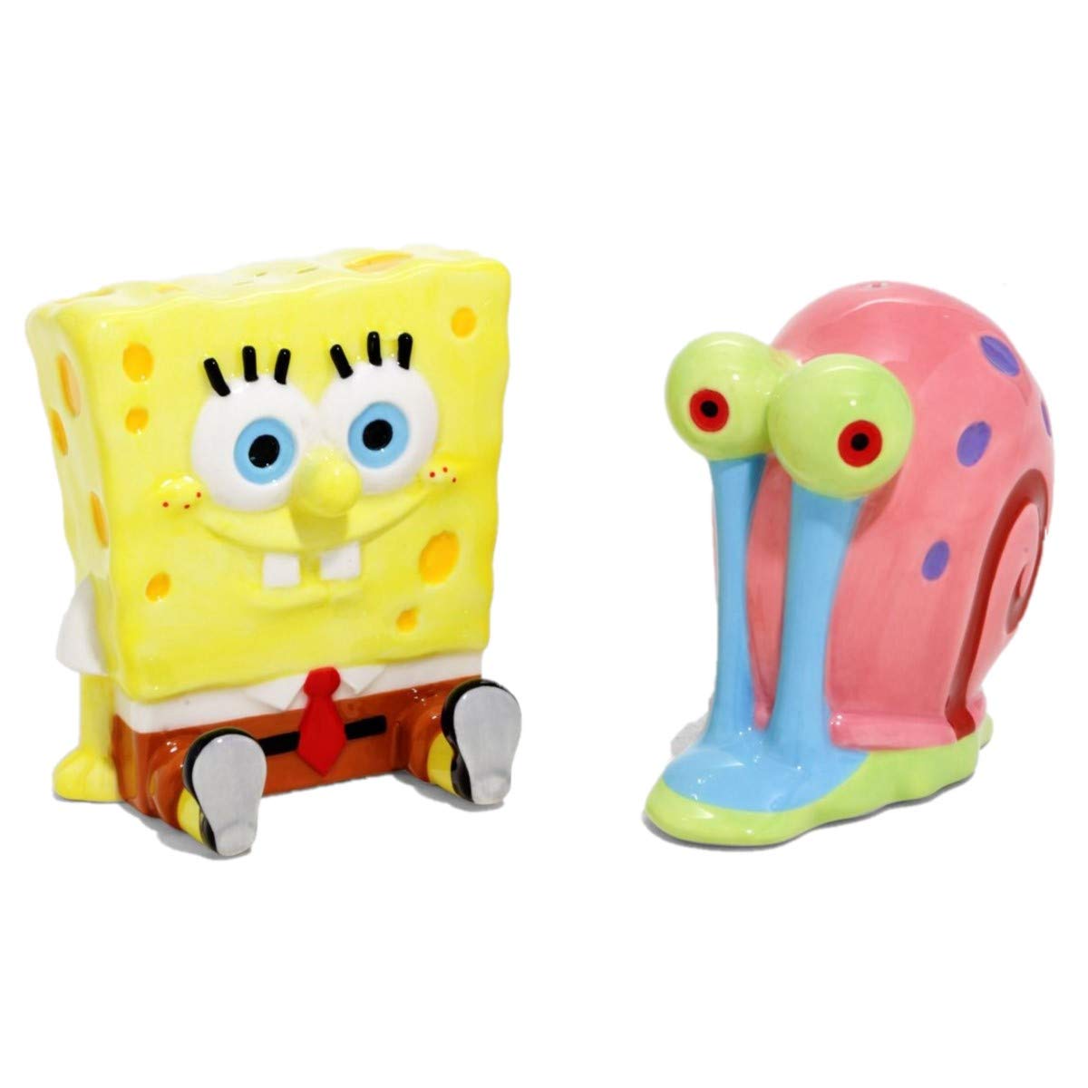 SpongeBob SquarePants Salt and Pepper Shaker Set - Ceramic Kitchen Seasoning Dispenser with SpongeBob & Gary Designs - Perfect for Home, Restaurant, and Gift Giving
