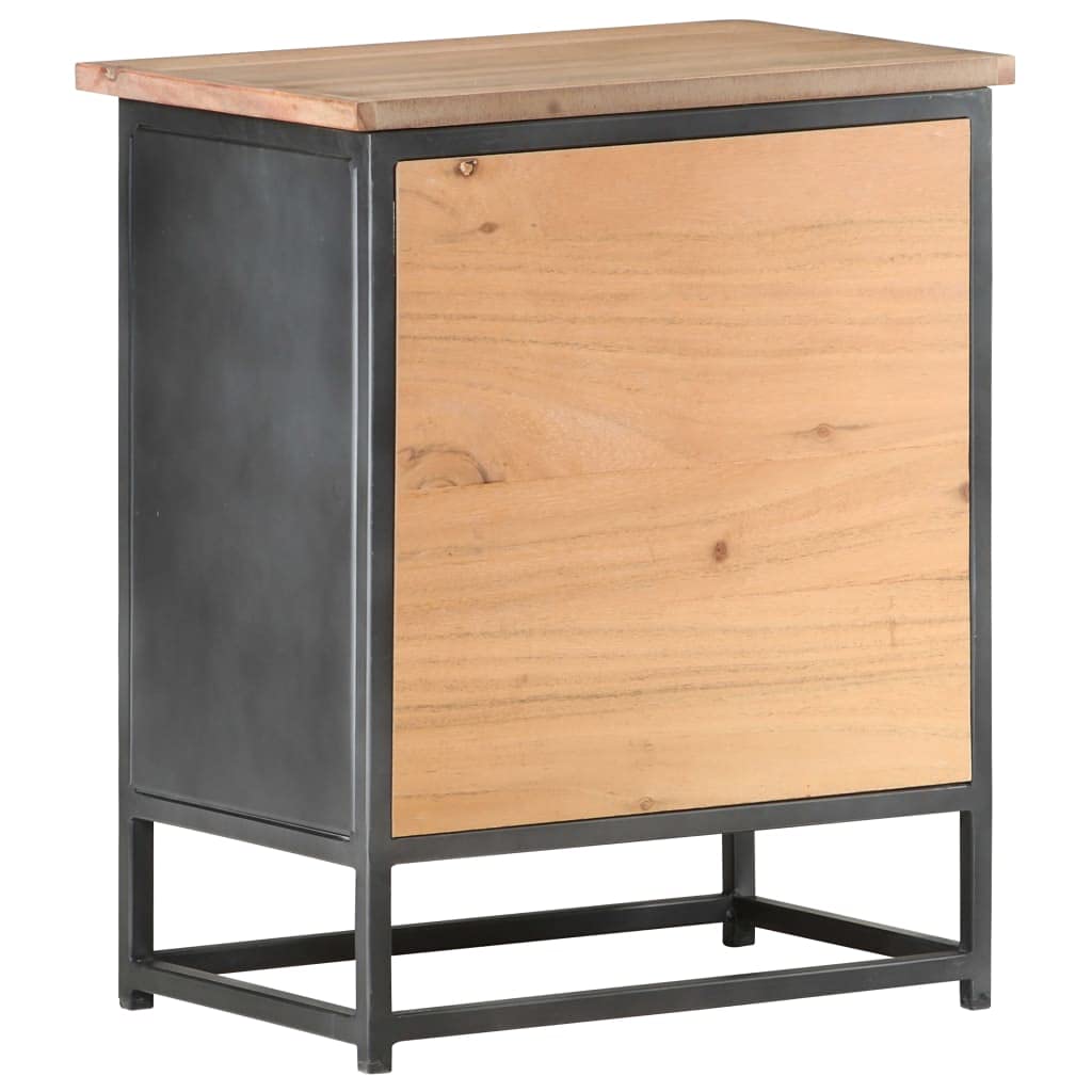 vidaXL Solid Acacia Wood Nightstand with Glass Door - Industrial Gray Bedside Cabinet for Bedroom, No Assembly Needed, Perfect for Modern Home Decor & Storage Solutions