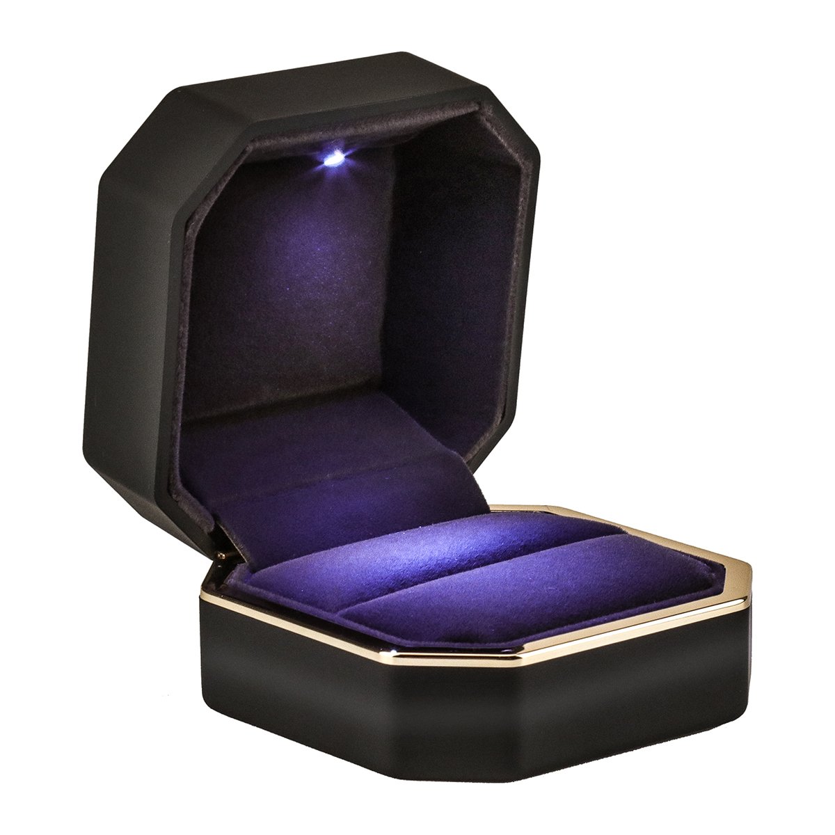 Luxury Velvet LED Ring Box - Square Wedding Jewelry Gift Case for Proposal, Engagement & Wedding - Perfect for Surprise Proposals, Anniversary Gifts & Bridal Jewelry Storage (Black)