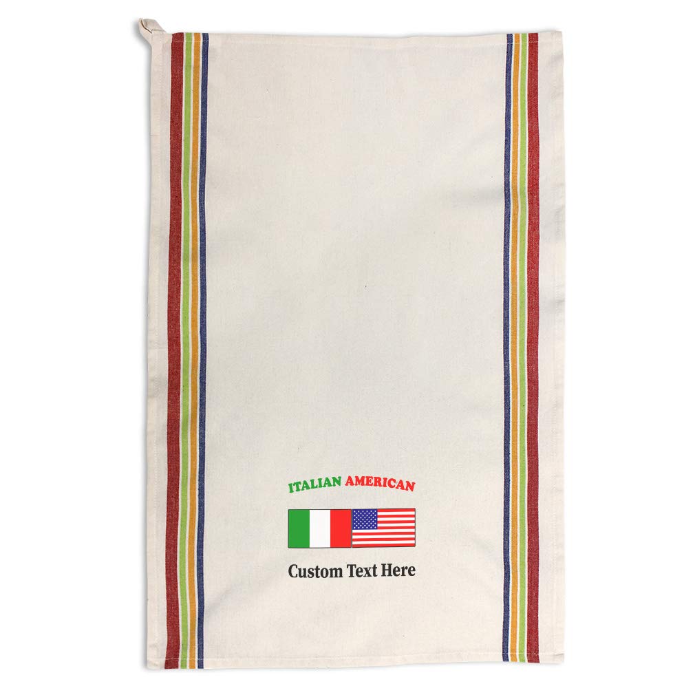 Custom Italian & American Flag Kitchen Towels - Multi Stripe Dish Towels for Cleaning & Decor - Personalized Text - Perfect for Home, Kitchen & Gifting