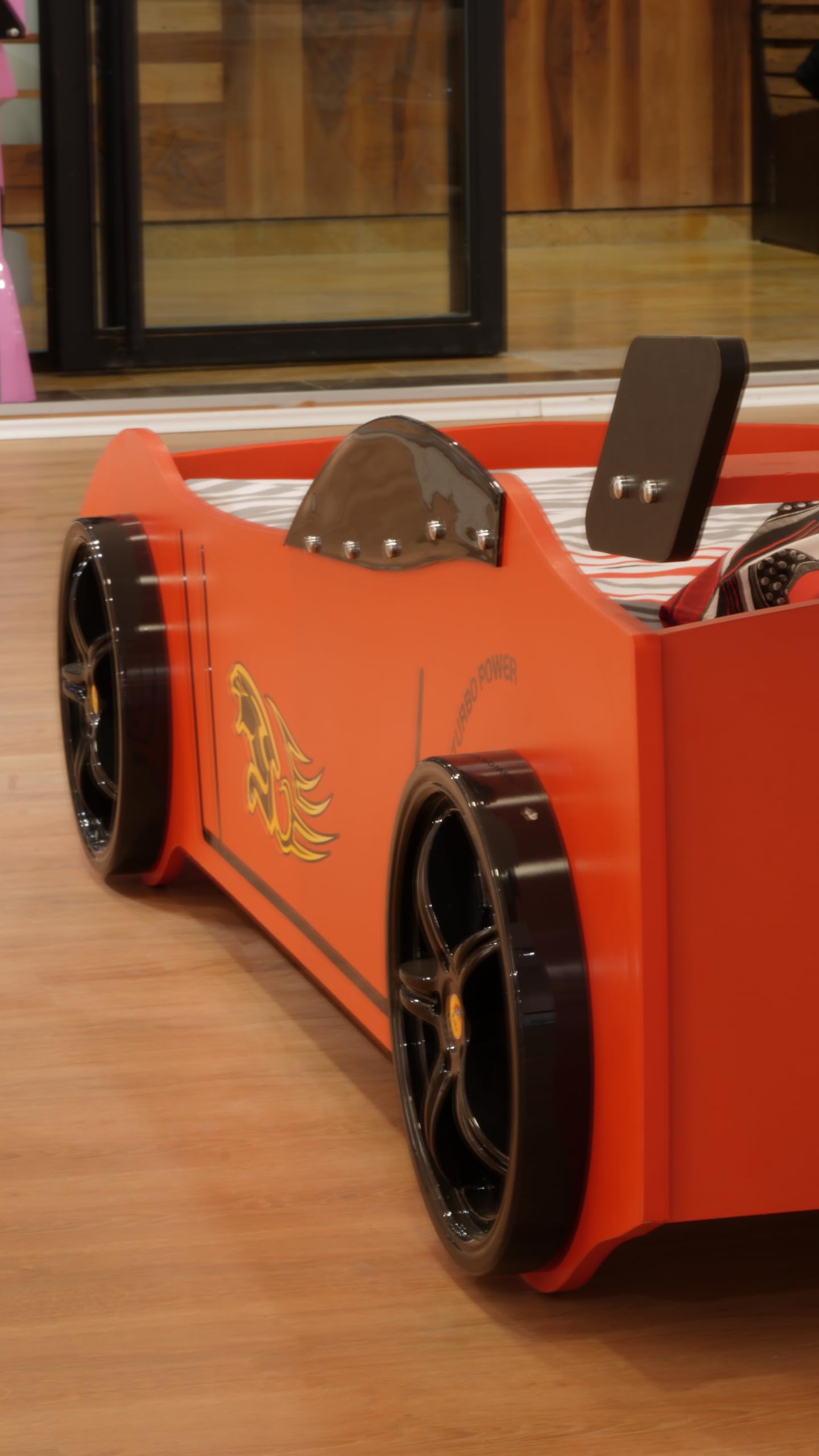 Wooden Twin Race Car Bed with LED Lights and Spoiler - Fun Kids Racing Bed for Boys & Girls Bedroom Decor, Perfect for Playtime and Sleepovers
