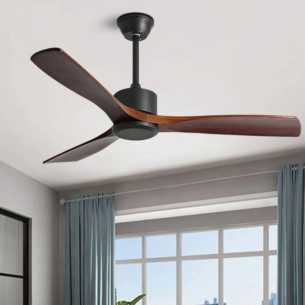 Premium Walnut Wood Blades with Black Rod Ceiling Fan Light Kit - Energy Efficient Quiet Cooling for Bedroom, Living Room & Outdoor Spaces