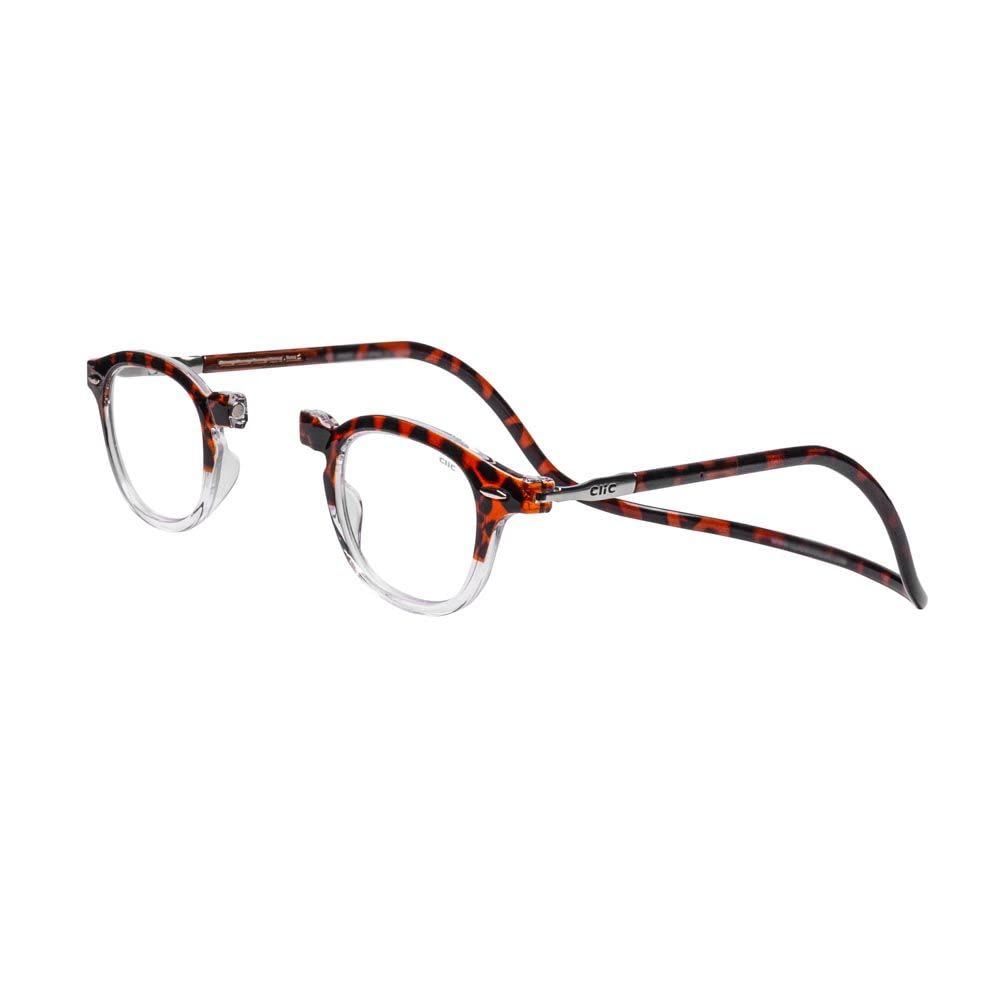 CliC Magnetic Reading Glasses - Computer Readers with Replaceable Lens & Adjustable Temples - Vintage Style (Tortoise/Clear, 1.25 Magnification) - Perfect for Office Work, Reading Books & Screen Time
