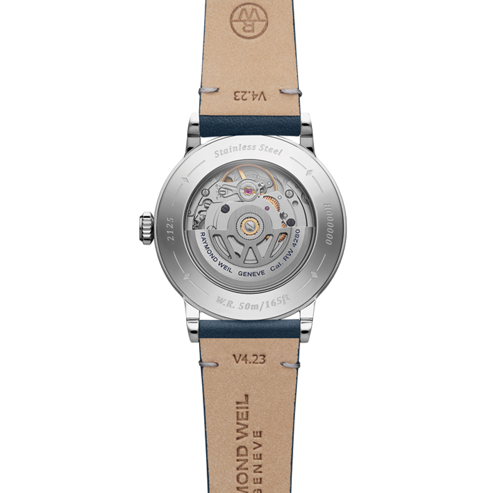 Millesime 35mm Automatic Watch with Central Seconds & Diamonds - Blue Dial & Leather Strap - Perfect for Business, Formal Events & Luxury Gift Giving