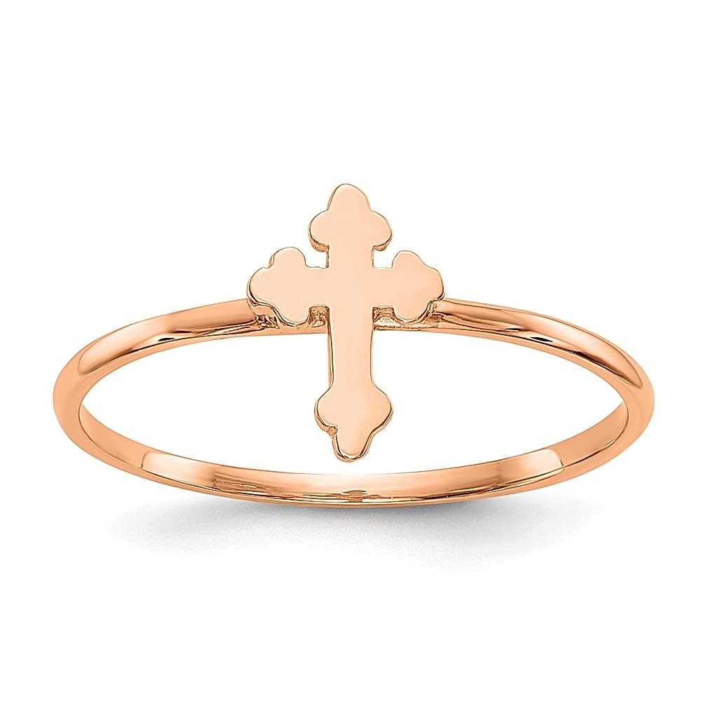 14K Rose Gold Cross Ring for Women - Elegant Religious Jewelry Gift for Her, Perfect for Baptism, Confirmation, and Special Occasions