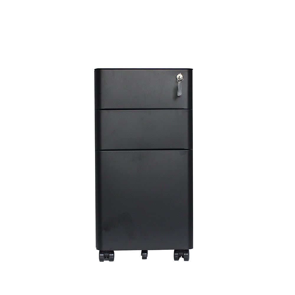 MARLO 3 Drawer Slim Mobile Pedestal Cabinet - Black | Compact Rolling File Storage for Office & Home | Perfect for Small Spaces & Organization