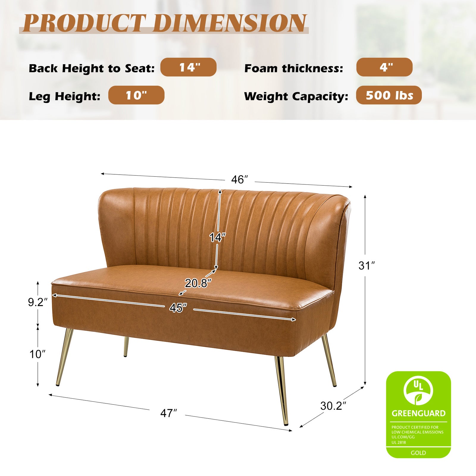 Agnes Vegan Leather Loveseat - Eco-Friendly Faux Leather Sofa for Small Spaces | Perfect for Apartments, Living Rooms & Home Offices