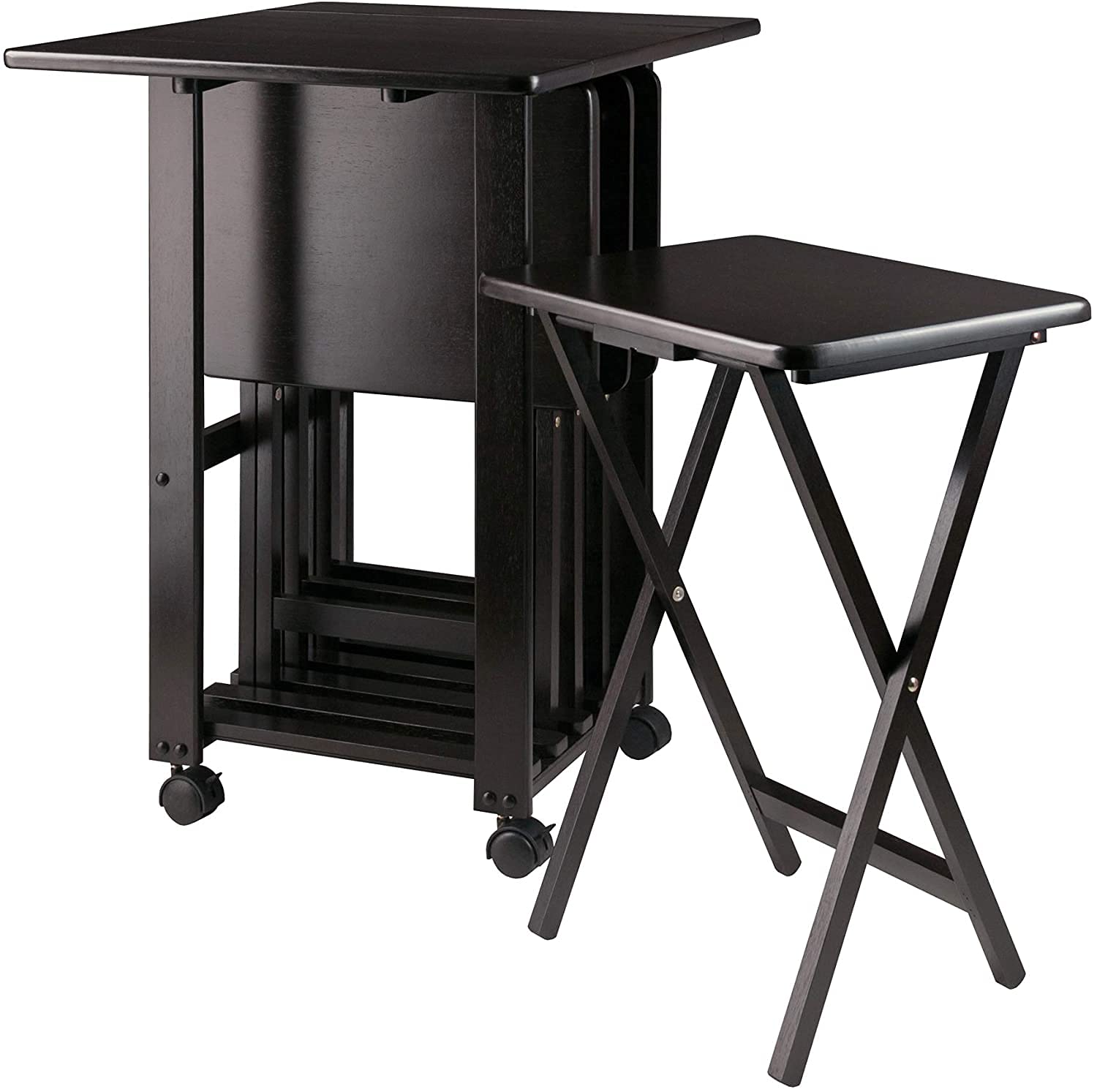 Sophia 5-Piece Foldable Snack Tray Table Set with Built-in Handles - Compact Space-Saving Design, Sturdy Wooden Surface (23.39