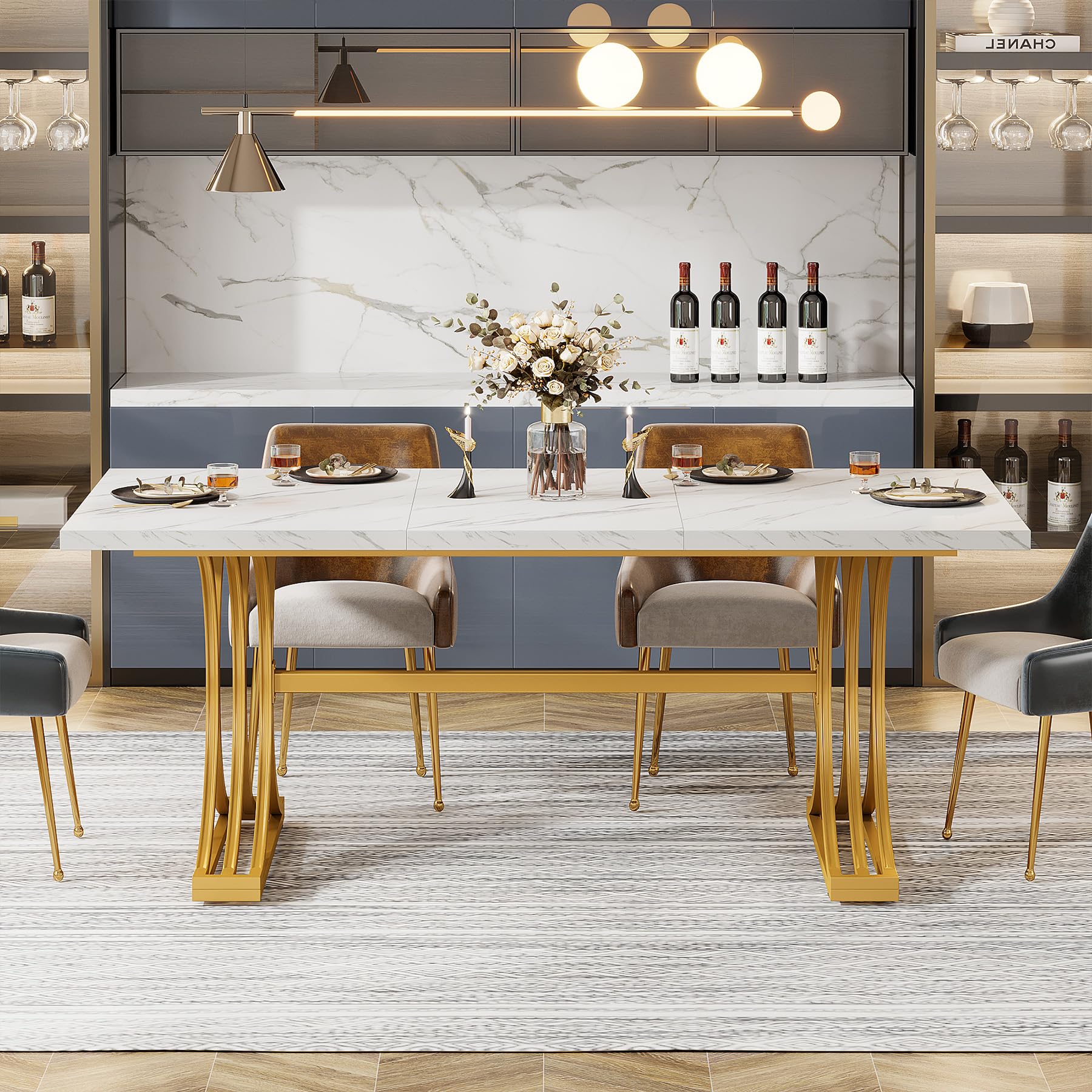 Tribesigns 63-Inch Modern Rectangular Dining Table for 4-6 People - White Faux Marble Top with Gold Metal Legs - Kitchen & Dining Room Furniture for Family Gatherings, Dinner Parties & Home Decor