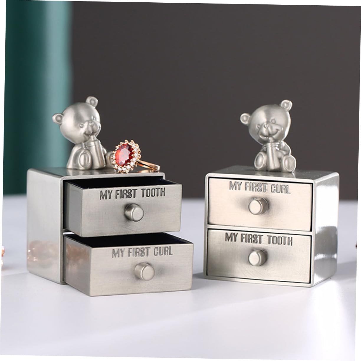 HAPINARY Metal Jewelry Box for Rings, Teeth Keepsake & Trinkets - Elegant Storage Organizer for Wedding Rings, Dentures, Small Valuables | Perfect for Home Decor, Bridal Shower Gift, Dentist Office Display