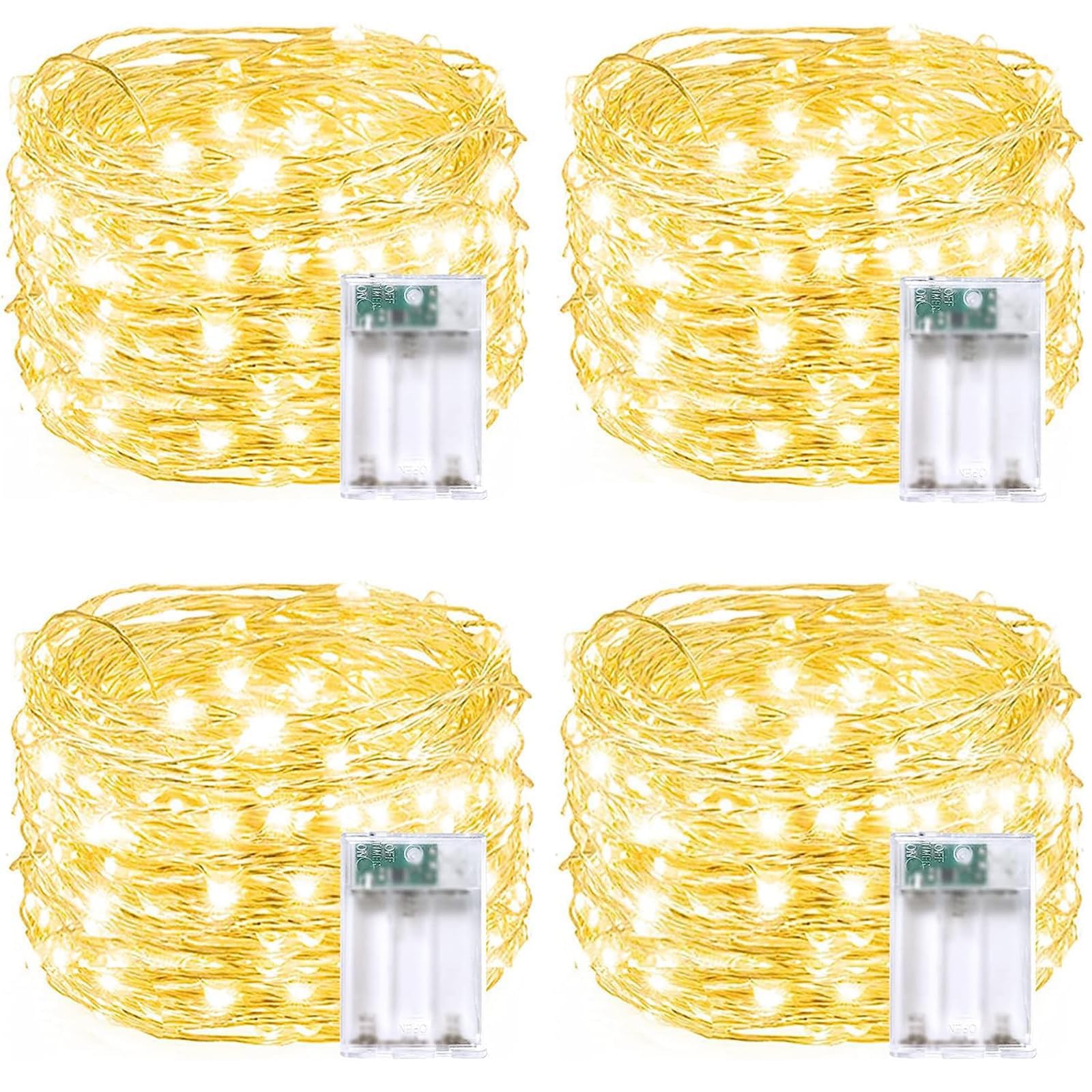 4 Pack 20FT 60 LED Fairy Lights Battery Operated with Timer - Waterproof Twinkle String Lights for Indoor Outdoor Use - Cuttable Decorative Lights for Bedroom, Wedding, Christmas, Party, DIY, Centerpiece (Warm White) - Perfect for Home Decor, Garden, Patio, and Holiday Lighting