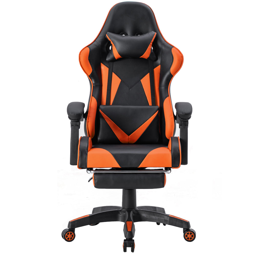 FOOTREST SERIES 3026 Ergonomic Gaming Chair with Adjustable Height - Black & Orange for PC, Office & Home Gaming Setup
