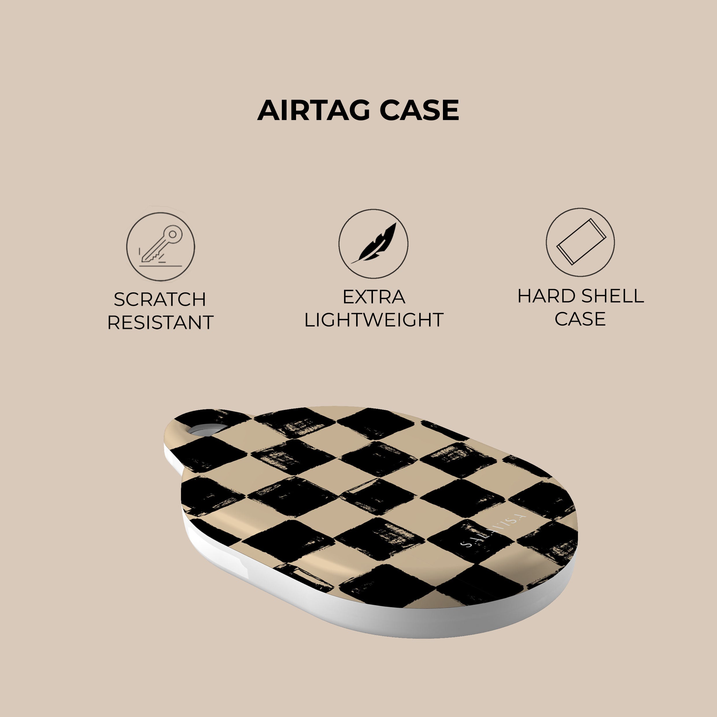 Premium Leather Chess Board AirTag Holder - Secure & Stylish Keychain for Apple AirTag - Perfect for Travel, Keys & Luggage Tracking
