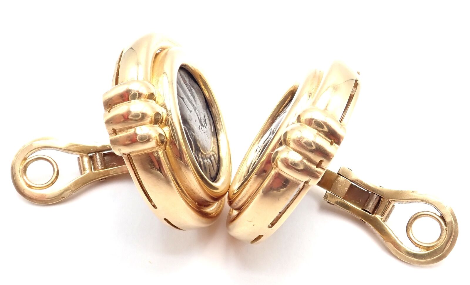 Vintage Bulgari Bvlgari 18k Yellow Gold Alexander The Great Coin Moneta Earrings - Luxury Collectible Jewelry for Special Occasions & Gifts