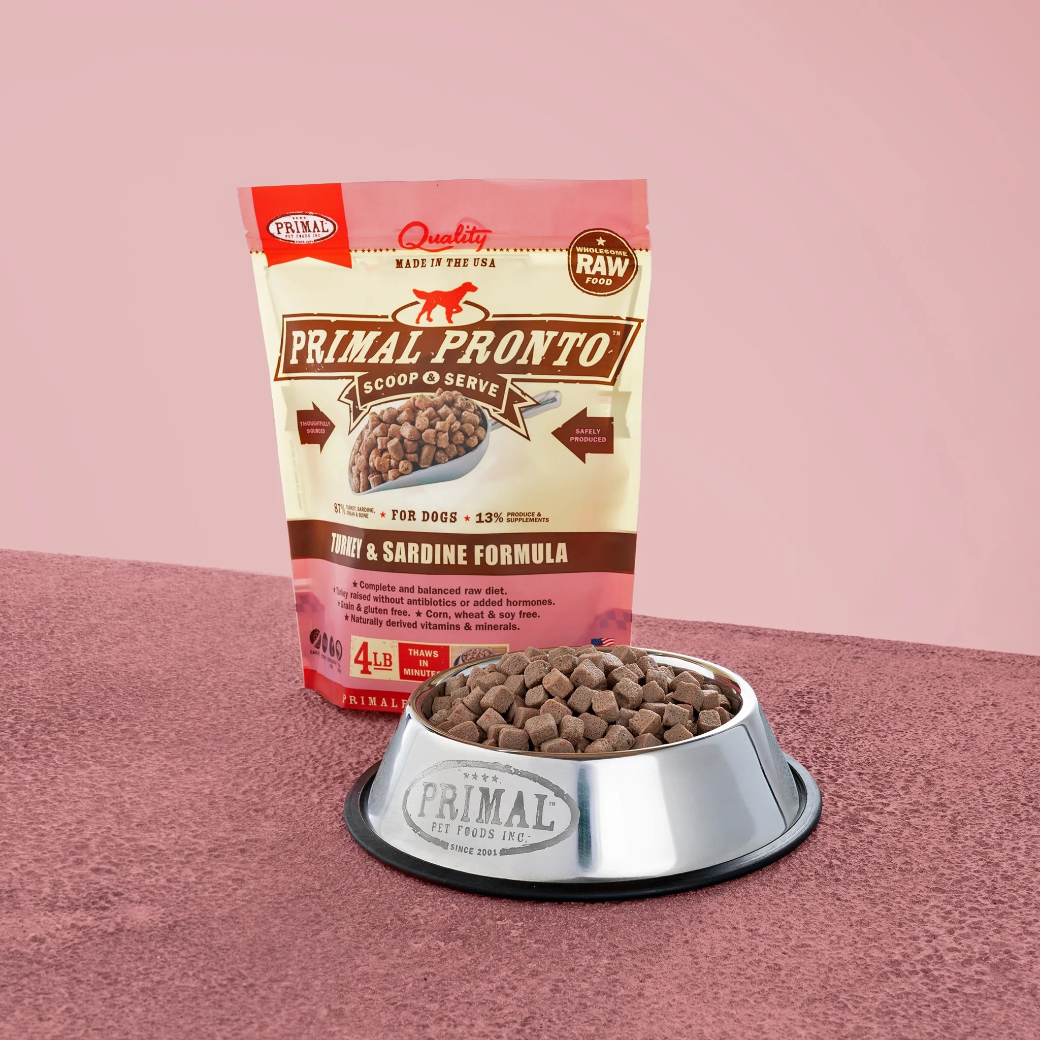 Primal Frozen Raw Dog Food - Turkey & Sardine Formula for Small & Medium Breeds - High Protein Grain-Free Meal for Healthy Skin & Coat - Perfect for Freeze-Dried Treats or Toppers