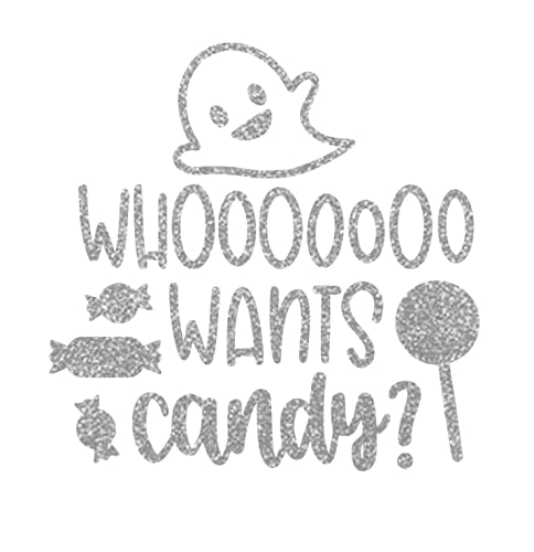 Halloween Iron On Decal - Silver Glitter Candy Design for T-Shirts & DIY Crafts | Perfect for Halloween Costumes, Party Outfits & Festive Apparel