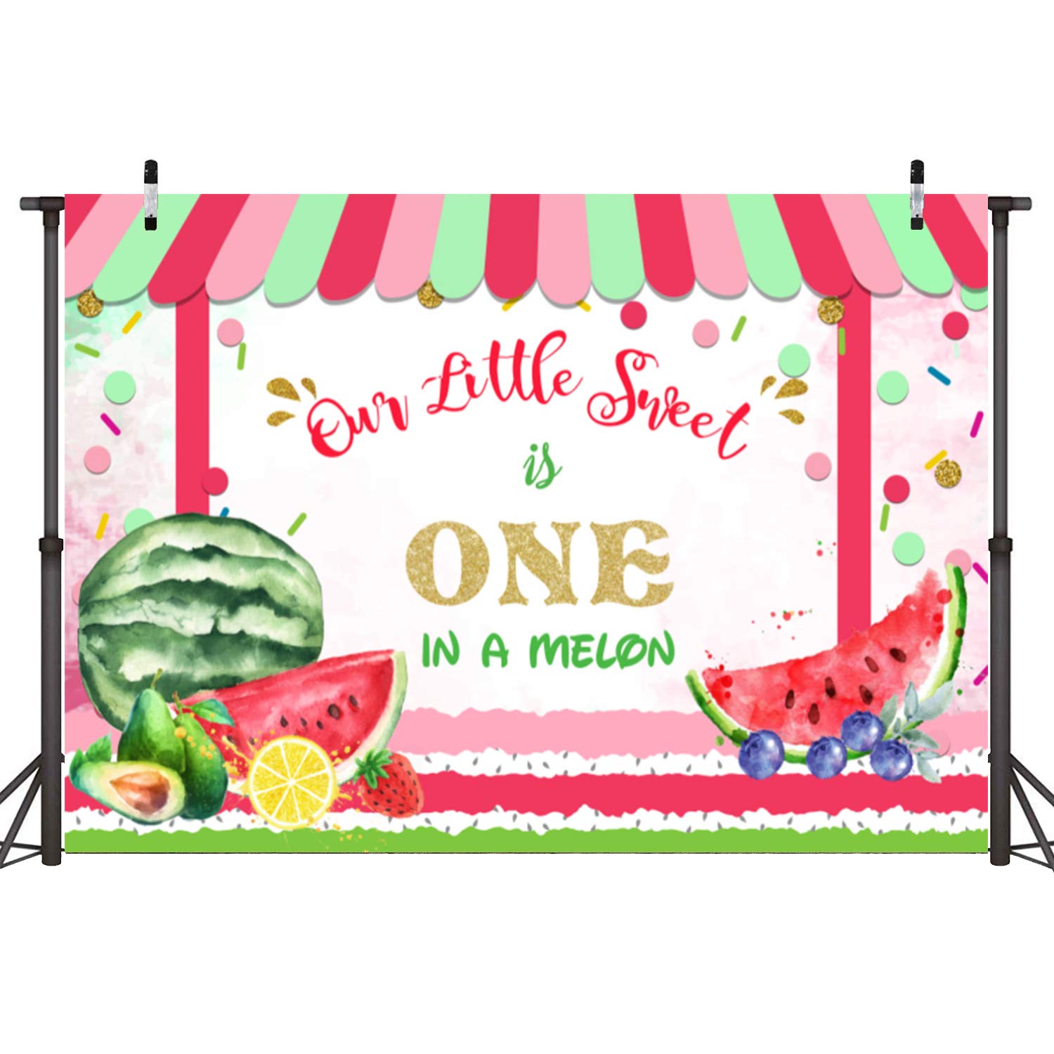 Premium Sensfun Watermelon Backdrop - One in a Melon Party Decor for 1st Birthdays, Baby Showers & Summer Celebrations | 7x5ft Photo Booth Banner & Cake Table Decoration for Girls, Boys & Newborns | Perfect for Fruit-Themed Photography Backgrounds & Festive Events