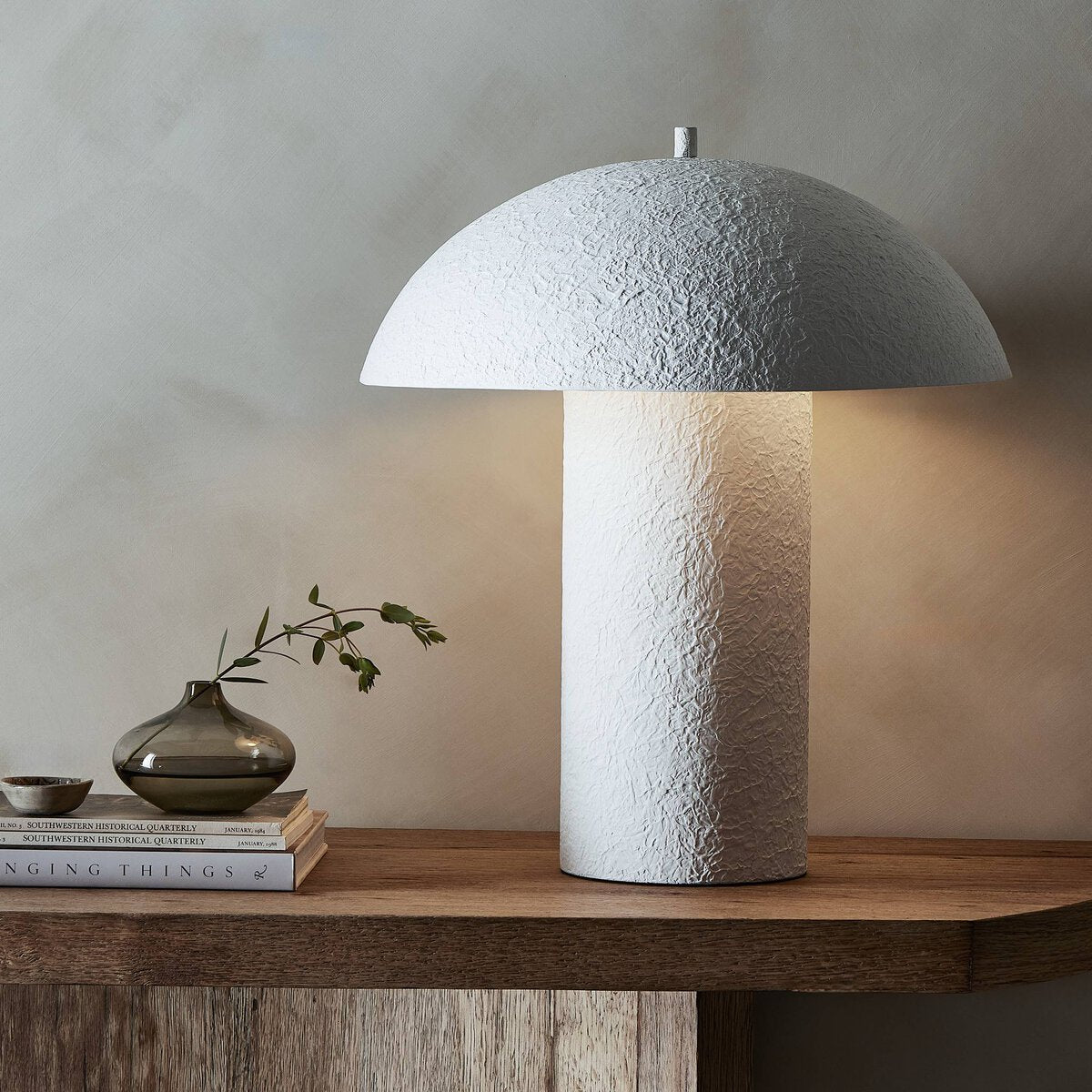 Abbott Table Lamp - Matte White Plaster Finish Modern Bedside Light for Bedroom, Living Room & Office Decor