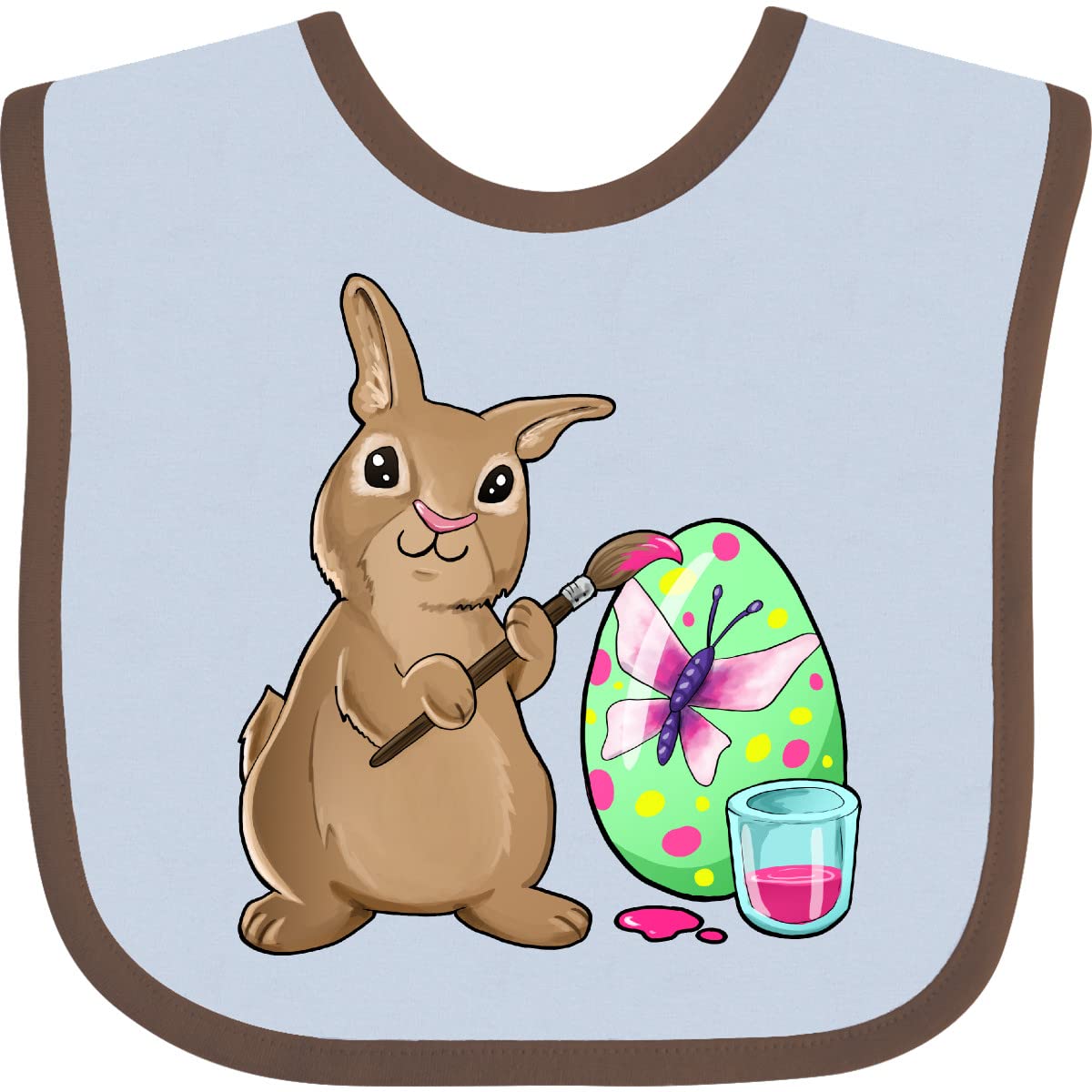 Inktastic Adorable Brown Easter Bunny Painting Egg Baby Bib - Perfect for Easter Celebrations, Baby Showers, and Holiday Photo Shoots