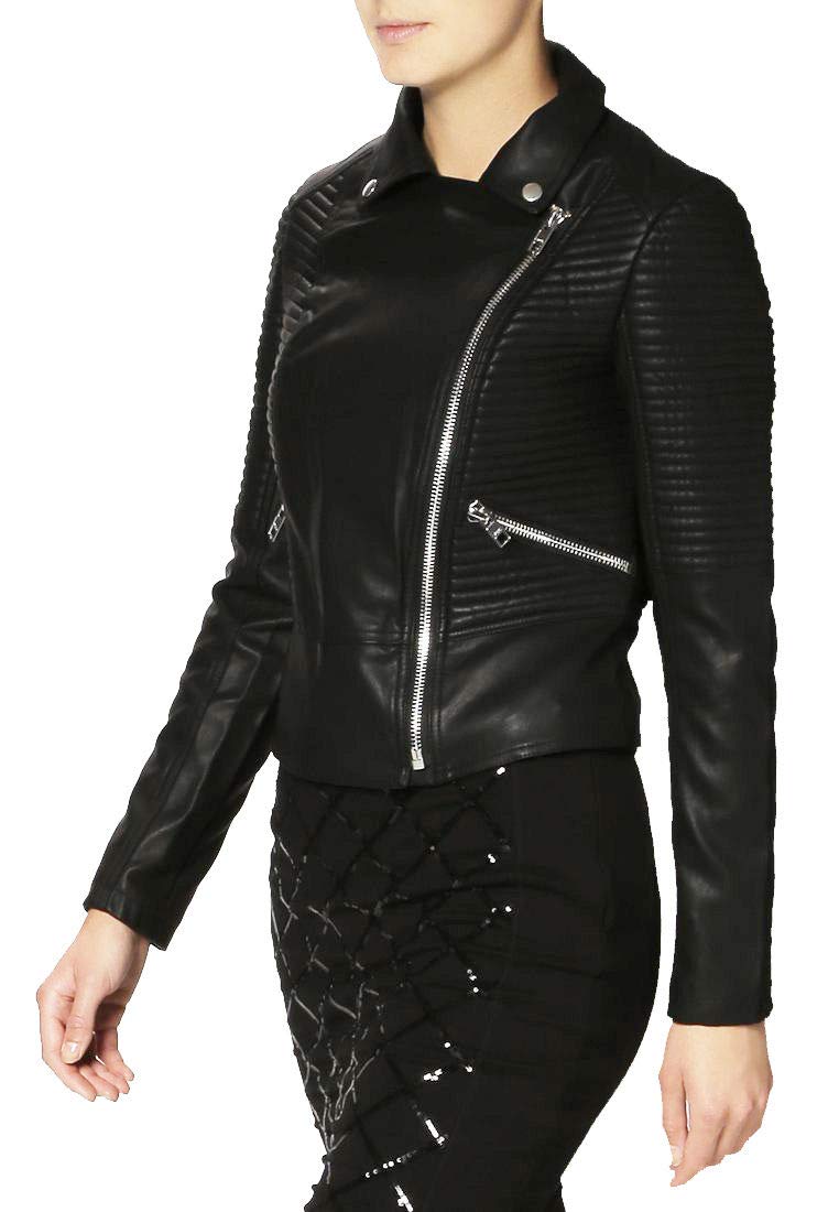 Women's Real Leather Motorcycle Jacket - Stylish Quilted Bomber Biker Jacket for Women (Black) | Perfect for Riding, Casual Outfits & Night Out