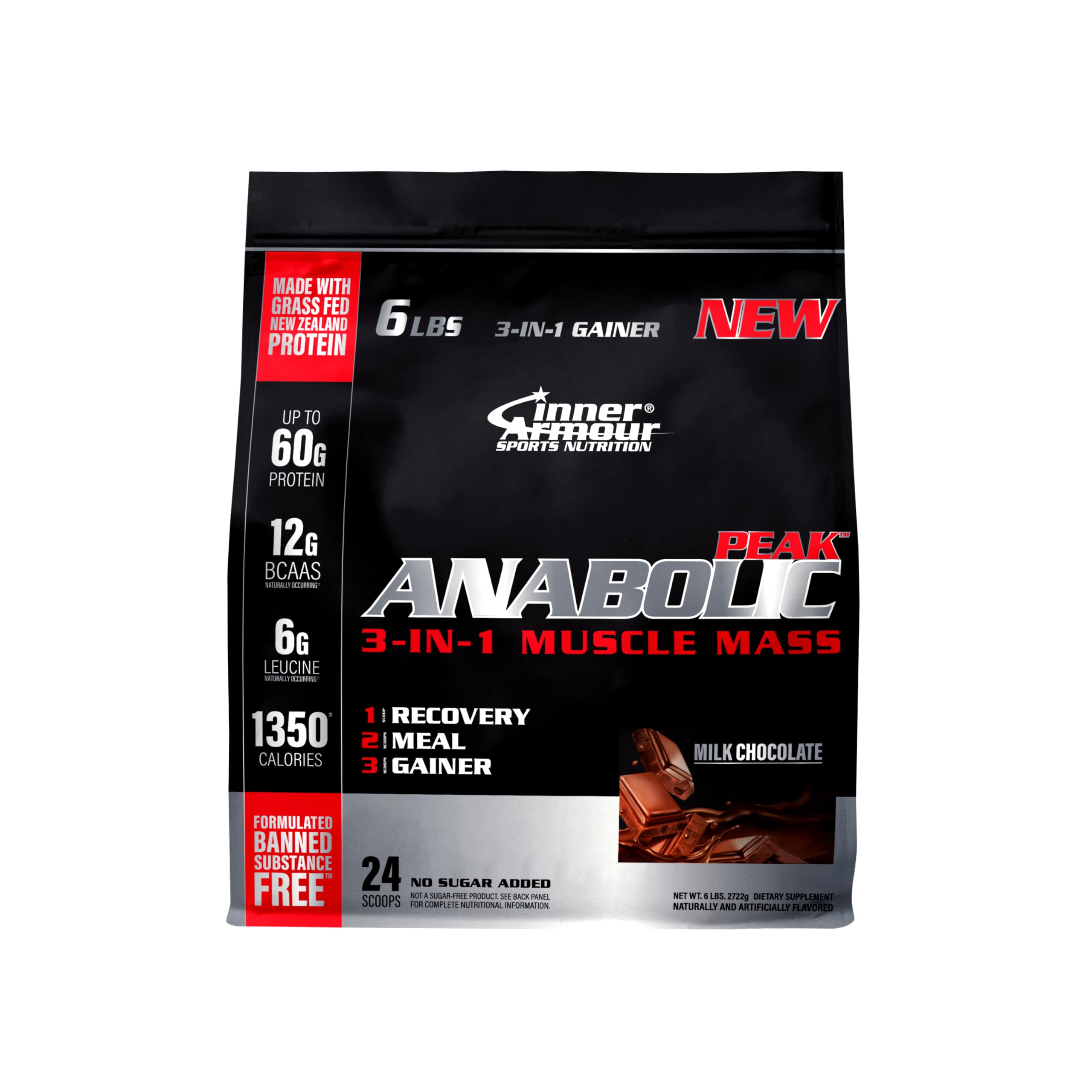 Anabolic Peak 3-in-1 Muscle Mass Gainer Powder - Grass-Fed New Zealand Whey Protein for Bodybuilding & Weight Gain (Milk Chocolate Flavor, 6 lb) | Post-Workout Recovery & Muscle Growth Supplement