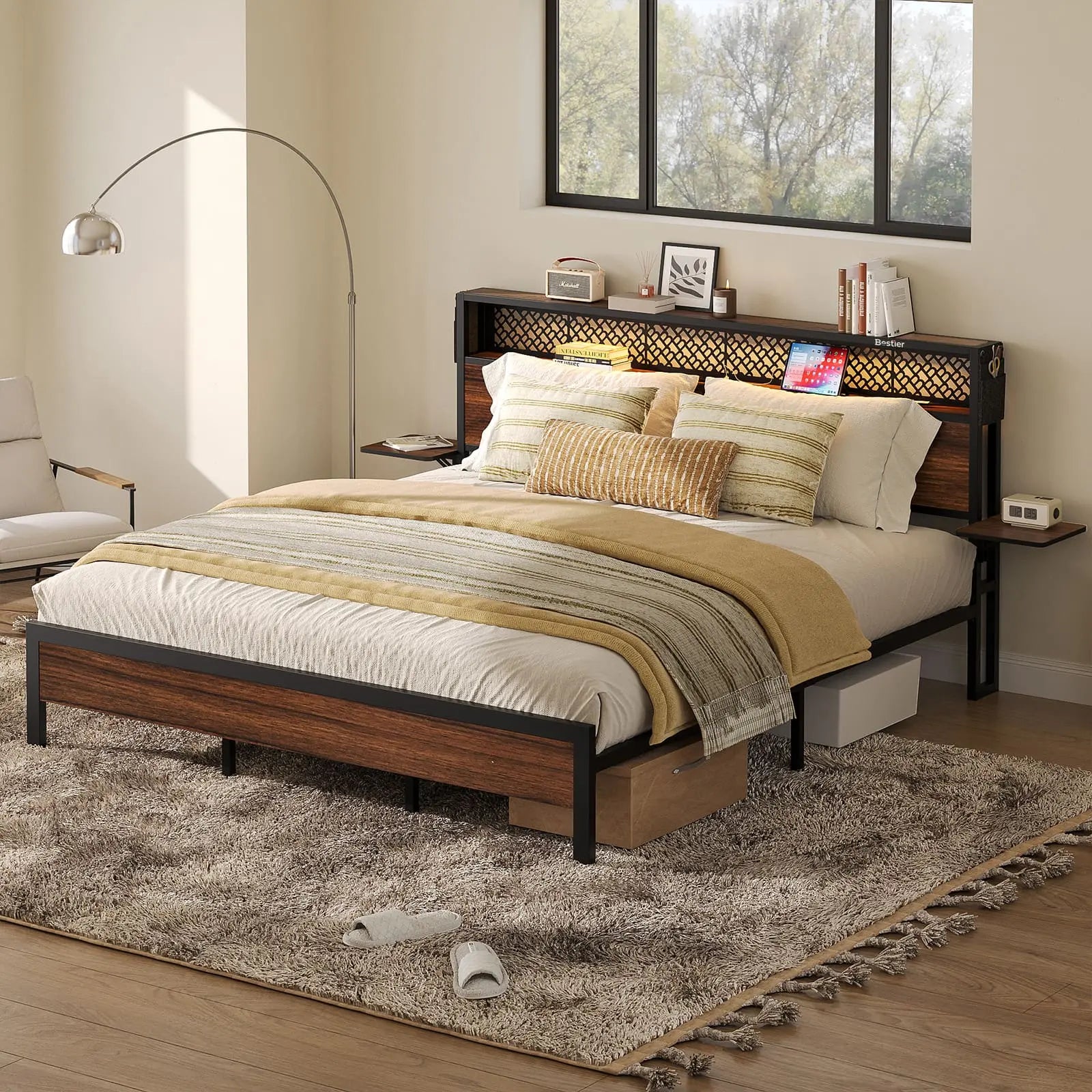 Bestier Full/Queen/King Size Bed Frame with Headboard - Sturdy Metal Platform Bed with Noise-Free Design - Perfect for Master Bedroom, Guest Room & Dormitory