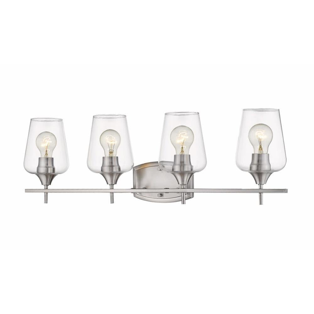 Z-Lite 4 Light Vanity Bathroom Fixture 473-4V-BN - Clear Glass Shade, Modern Lighting for Bathroom Vanity, Bedroom Dresser & Makeup Area