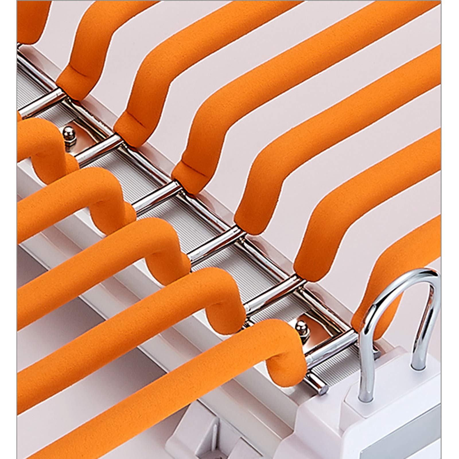 Extendable Pull Out Closet Pants Hanger Bar - Space Saving Clothes Organizer for Pants, Scarves & Accessories - Push-Pull 22 Rods Storage Rack (Orange) - Perfect for Small Closets, Wardrobe Organization & Home Storage Solutions