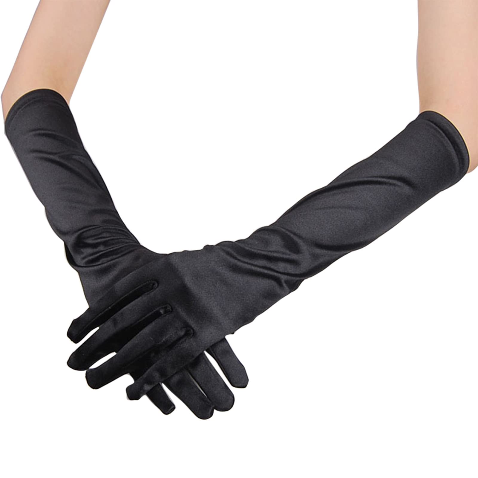 Elegant Women's Long Satin Flapper Gloves - Elbow Length Opera Evening Gloves for Wedding, Party & Vintage Costume Accessories | Perfect for Gatsby Themed Events, Burlesque Shows & Formal Occasions
