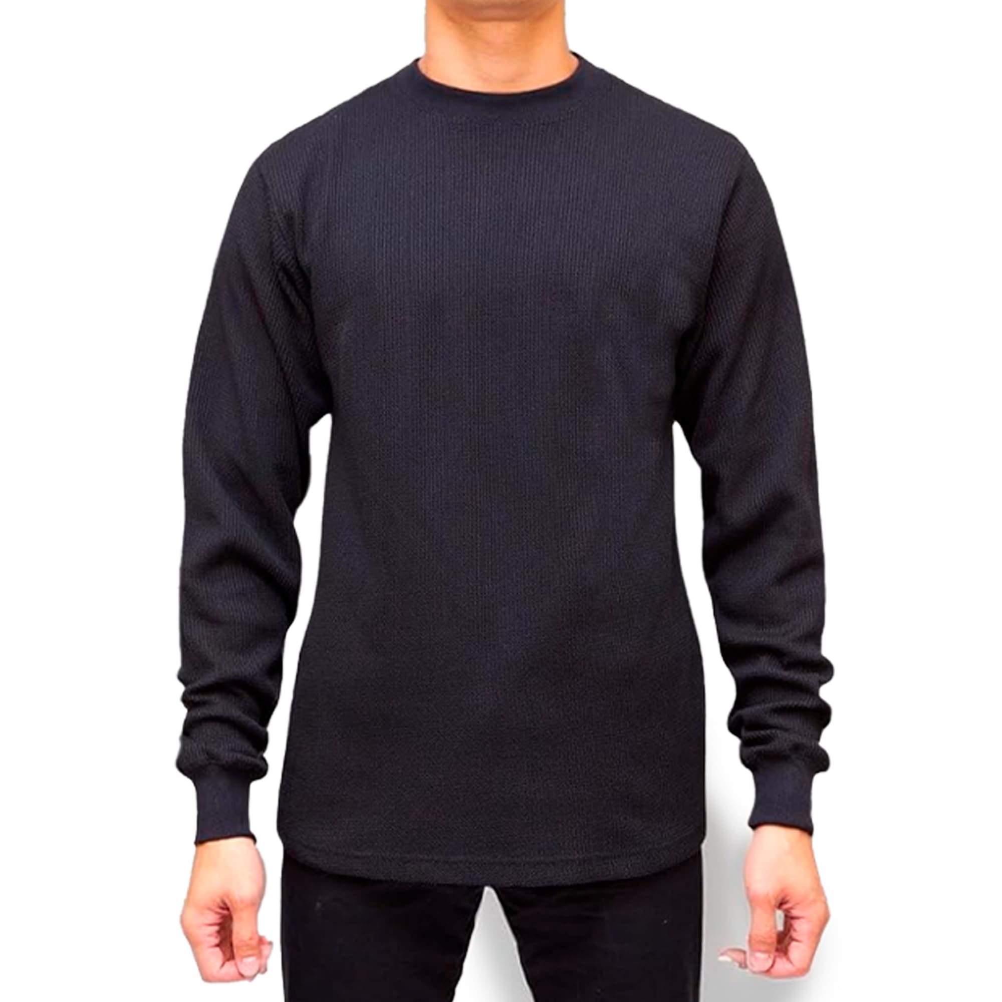 Heavyweight Crew Neck Thermal Shirts for Men - Rugged Waffle Knit Fabric Long Sleeve Shirt | Winter Base Layer, Outdoor Workwear & Casual Wear
