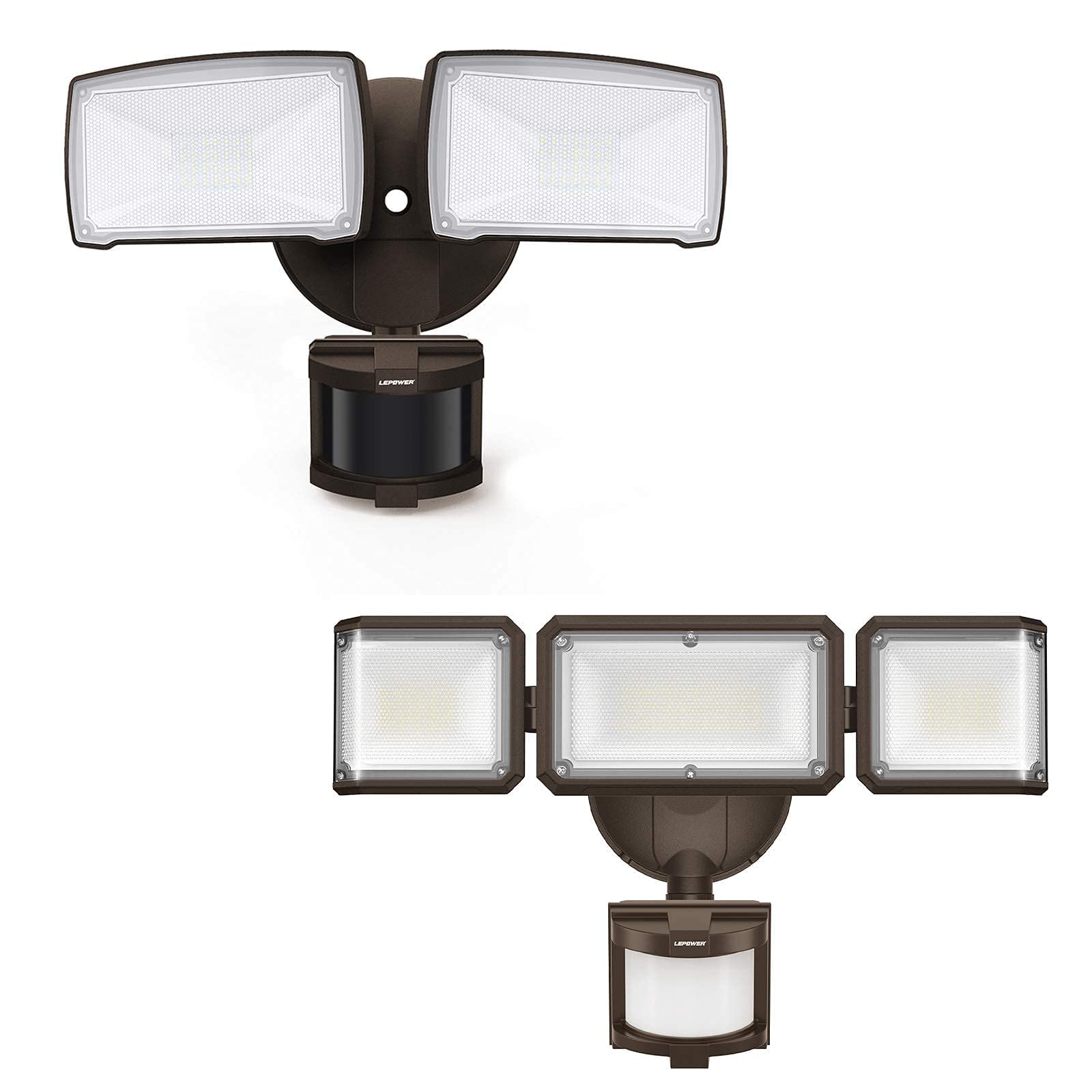 LEPOWER 28W & 42W LED Security Lights Motion Sensor Outdoor Light - 3 Lighting Modes, Brown - Ideal for Garage, Yard, and Porch Safety Lighting