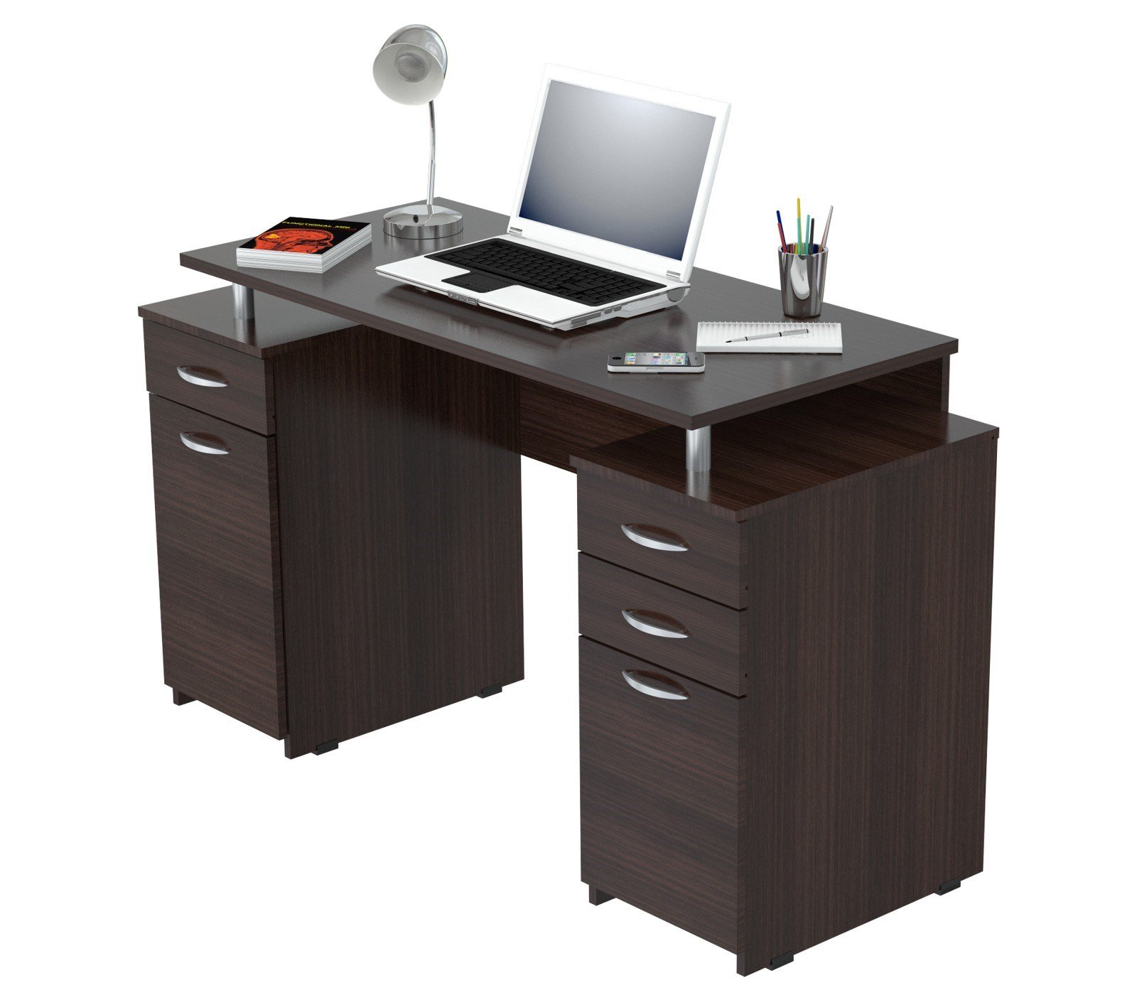 Inval America Computer Desk, Espresso Finish - Home Office Desk for Work & Study, Compact Writing Desk with Sturdy Frame, Perfect for Small Spaces & Apartments