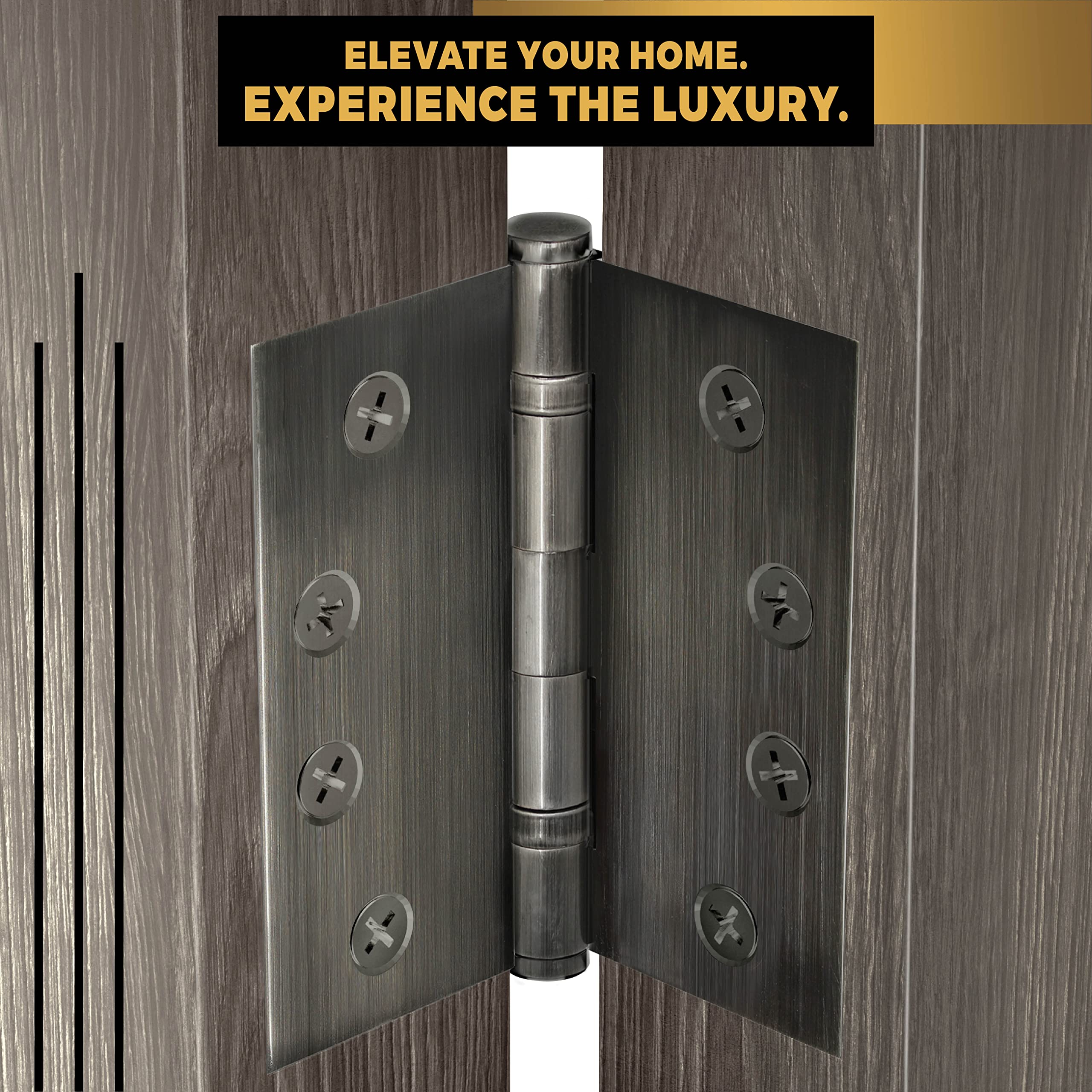Solid Brass Door Hinge 4x4 Inch - Heavy Duty Ball Bearing Hinges, Polished Pewter Finish, Set of 6 - Perfect for Interior/Exterior Doors, Cabinets, and Furniture Hardware