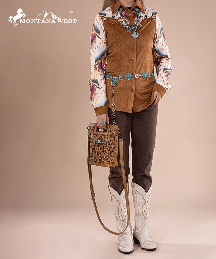 Montana West Embroidered Crossbody Bag for Women - Stylish Cut-Out Design, Perfect for Travel, Shopping & Everyday Use