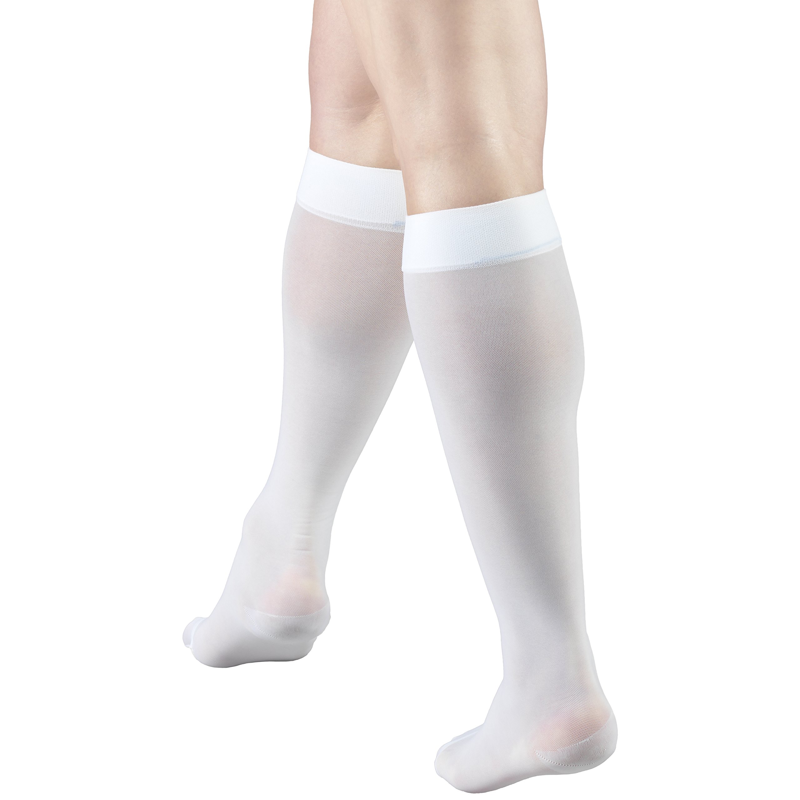 Truform Sheer Compression Stockings 15-20 mmHg for Women - Knee High, 20 Denier, White, Small - Perfect for Travel, Work & Varicose Vein Relief