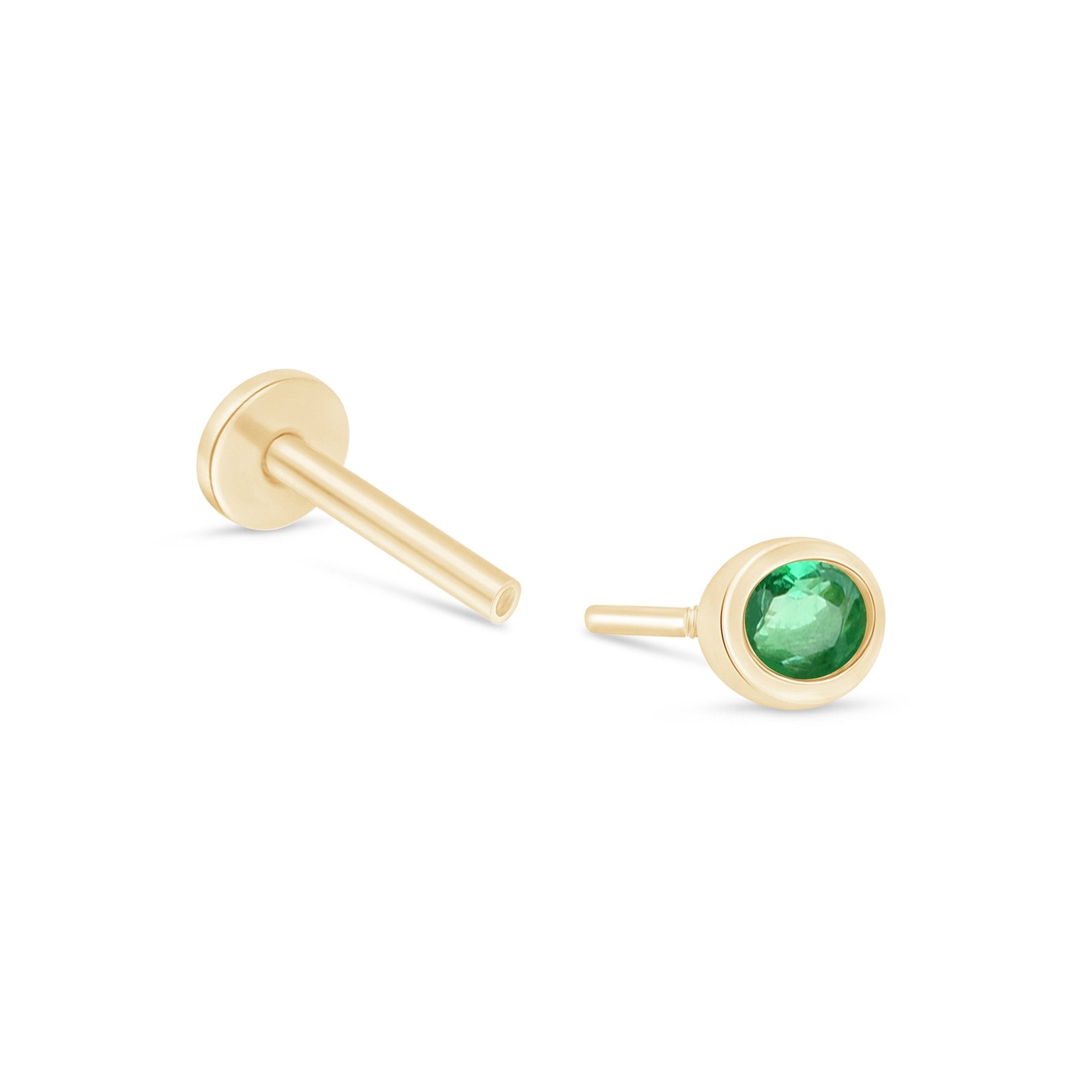 14K Yellow Gold Oval Emerald Stud Earrings - Bezel Set Flat Back for Secure Wear | Perfect for Daily Use, Gifts & Special Occasions