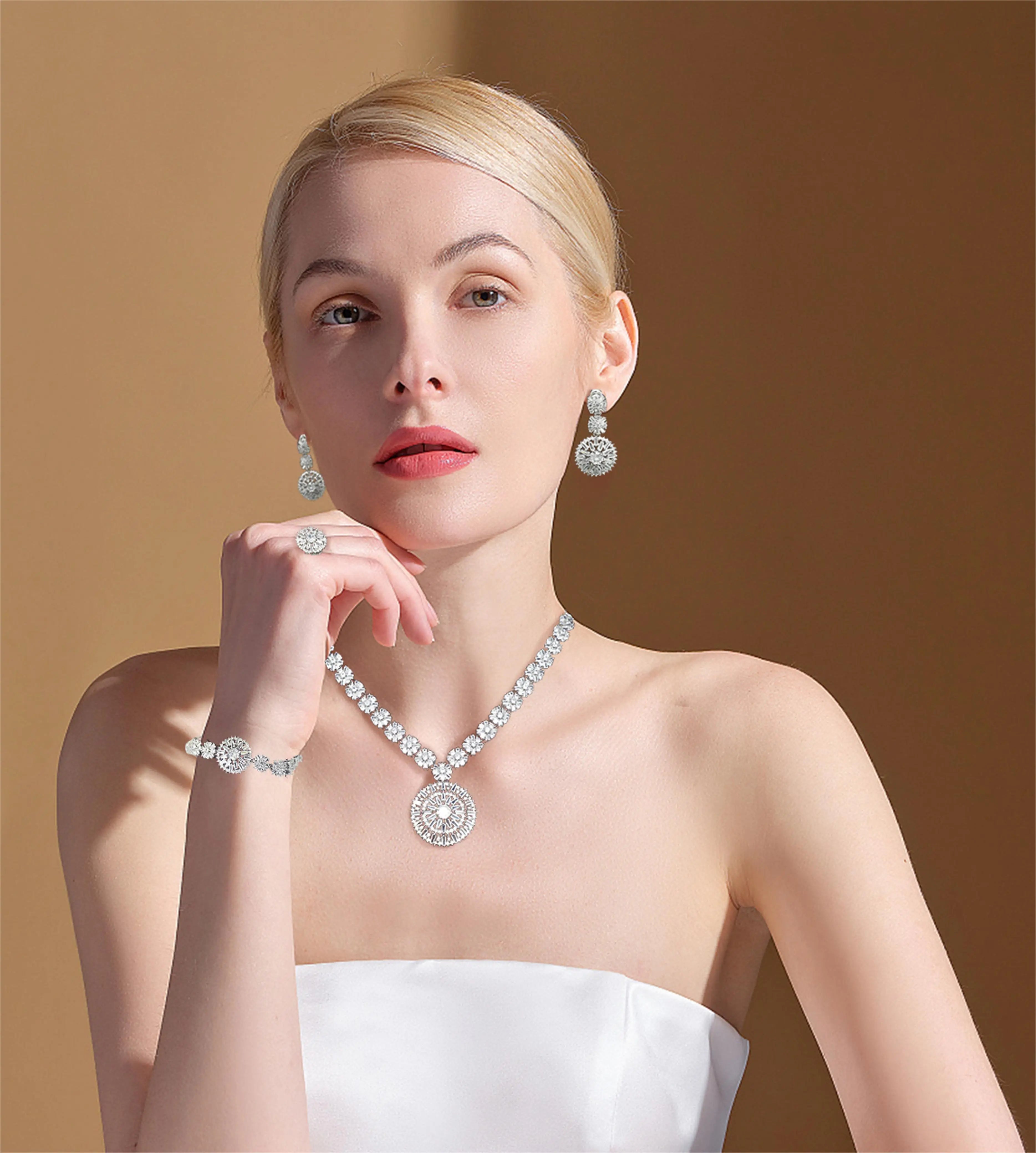 Elegant African Zirconia Bridal Jewelry Set - 4 Piece Necklace, Bracelet, Earrings & Ring for Wedding, Engagement & Special Occasions