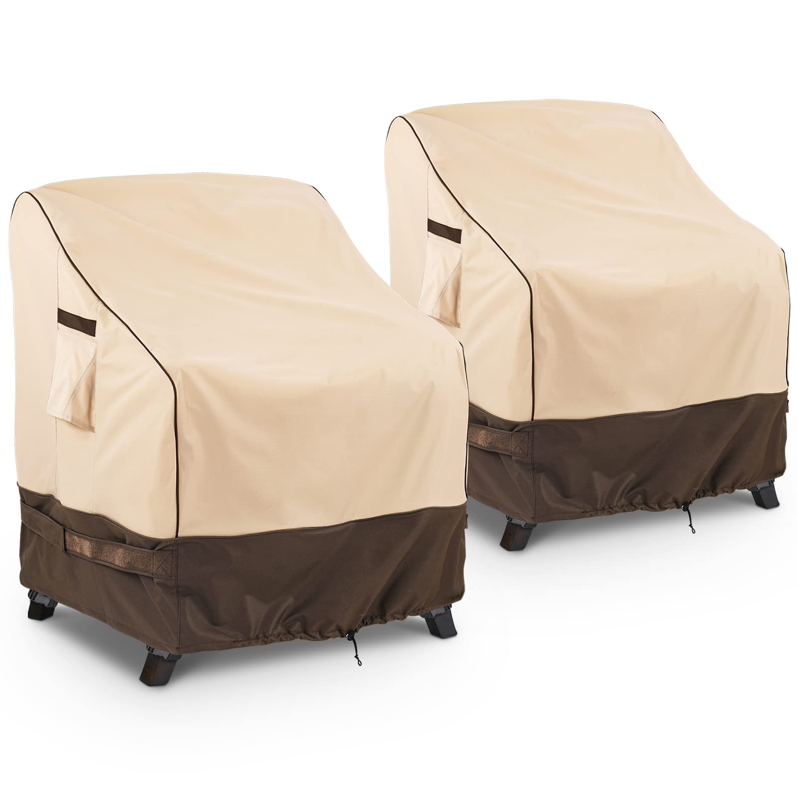 Waterproof Patio Furniture Covers 32x37x36 Inches - 2 Pack Outdoor Chair Covers for Lawn, Garden & Deck - Heavy Duty Khaki Weatherproof Protection (Ideal for Rain, Snow & Sun Protection)