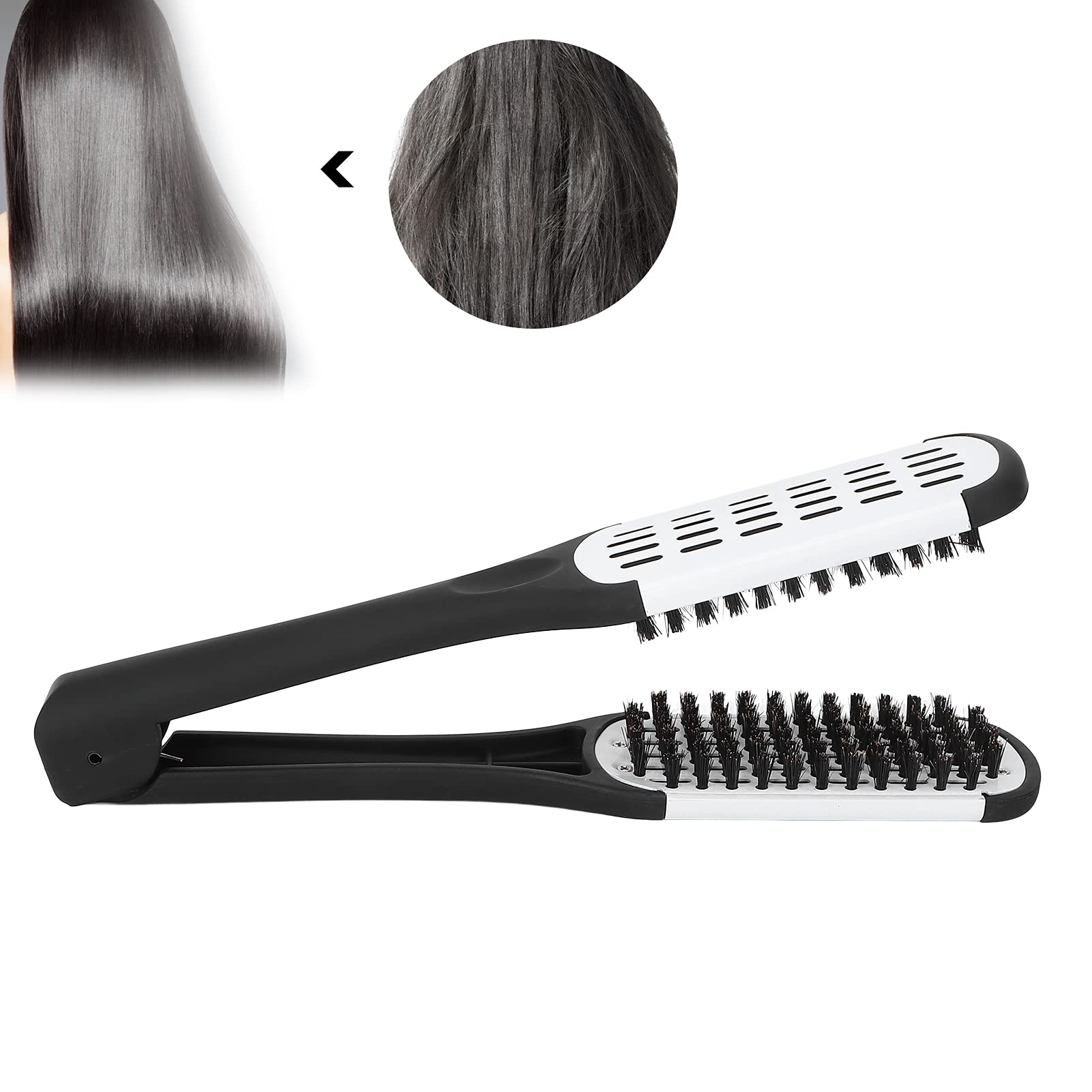 Double-Sided Hair Straightening Brush Clamp - Multifunctional Styling Tool for Men & Women | Improves Hair Health | Perfect for Home Use & Travel (White)