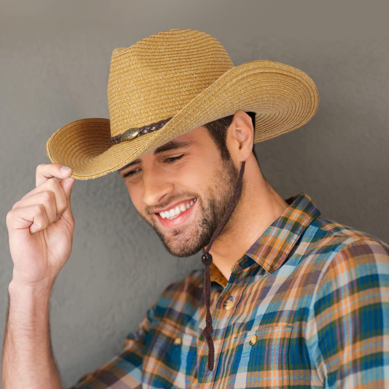 GEMVIE Women's & Men's Western Straw Cowboy Hat - Summer Beach Cowgirl Hat with Windproof Rope for Outdoor, Rodeo, Music Festival & Vacation