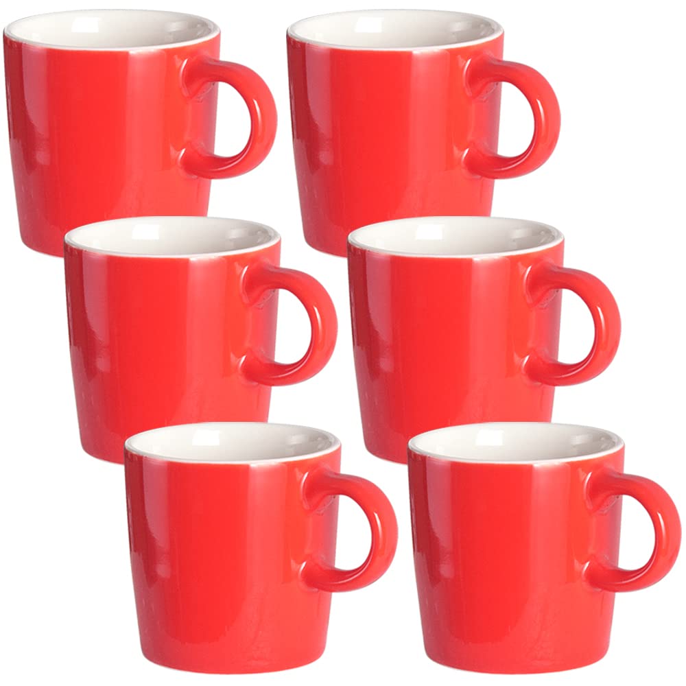 homEdge Mini Porcelain Espresso Cups - Set of 6 (4oz/120ml) Small Ceramic Coffee Mugs for Espresso, Tea, or Dessert - Perfect for Home, Cafe, or Gift - Red