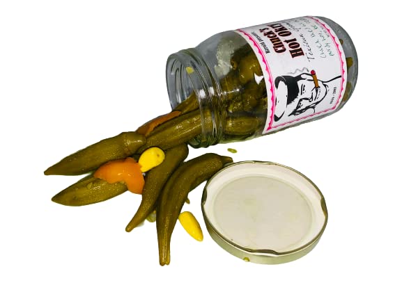 Harold's Chuck’s Hot Okra - Spicy Gourmet Pickled Okra with Fresh Garlic & Habanero Peppers - Texas-Made Southern Snack for Parties, Gifts & Spicy Food Lovers
