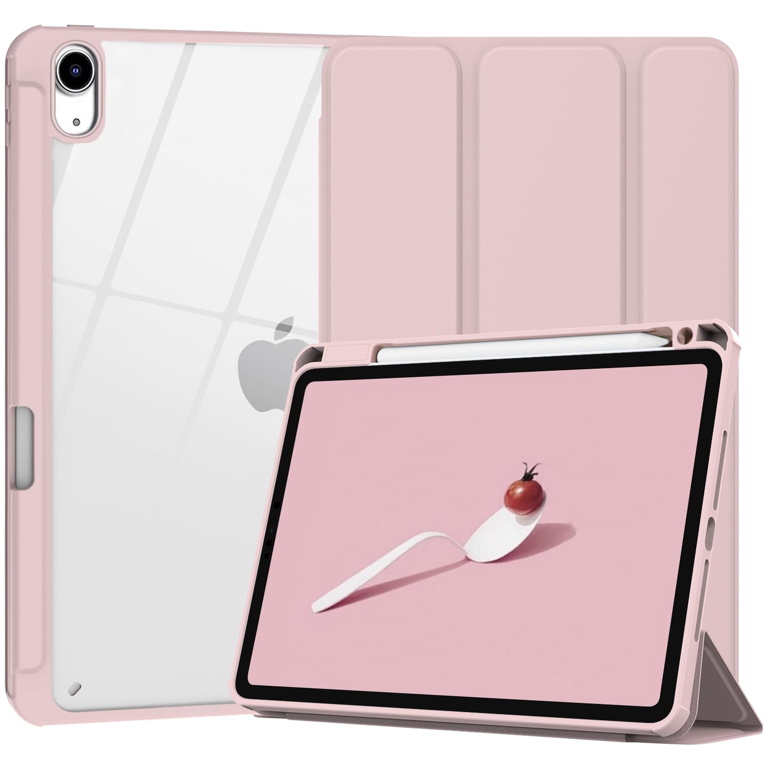 Premium Protective Case for iPad Air 11-inch M3/M2 (2025/2024) & iPad Air 5th/4th Gen 10.9-inch - Shockproof Clear Back Cover with Pencil Holder, Auto Sleep/Wake, Stand Feature - Cute Pink - Perfect for Work, School & Travel