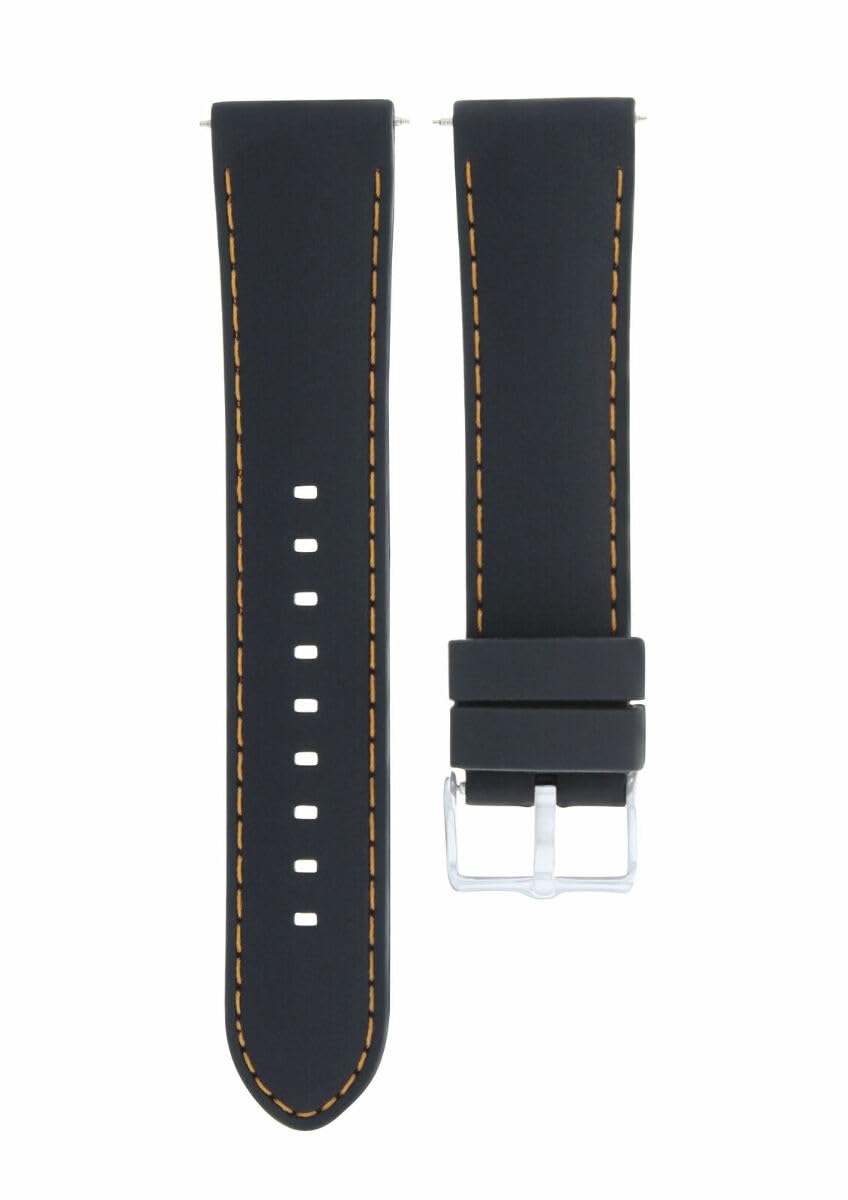 22mm Silicone Rubber Diver Watch Band Strap - Compatible with IWC Pilot Portuguese - Black & Orange Sport Watch Strap for Swimming, Diving & Outdoor Activities