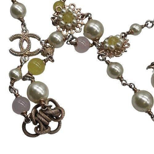 Chanel 2016 Pearl CC Logo Long Necklace with Clear Beads - Elegant Yellow Fashion Jewelry for Women, Perfect for Parties, Weddings and Special Occasions