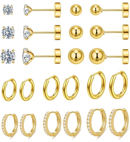 C-Gold-12 Pairs- Hoops and White CZ