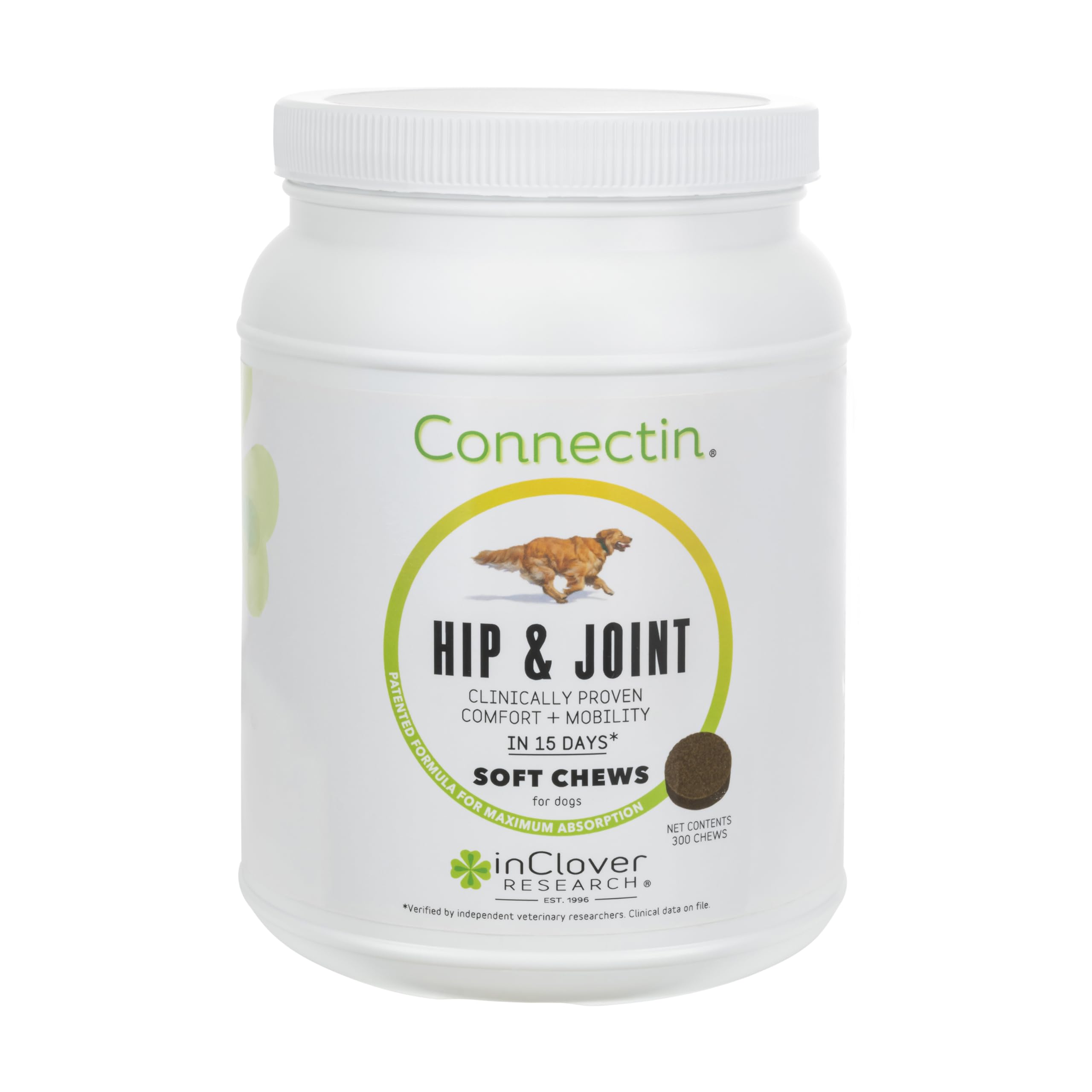 InClover Connectin Natural Hip & Joint Supplement for Dogs with Glucosamine, Chondroitin & Hyaluronic Acid - Soft Chews for Dog Mobility, Joint Comfort & Active Lifestyle Support (300 Count) - Ideal for Senior Dogs & Active Breeds
