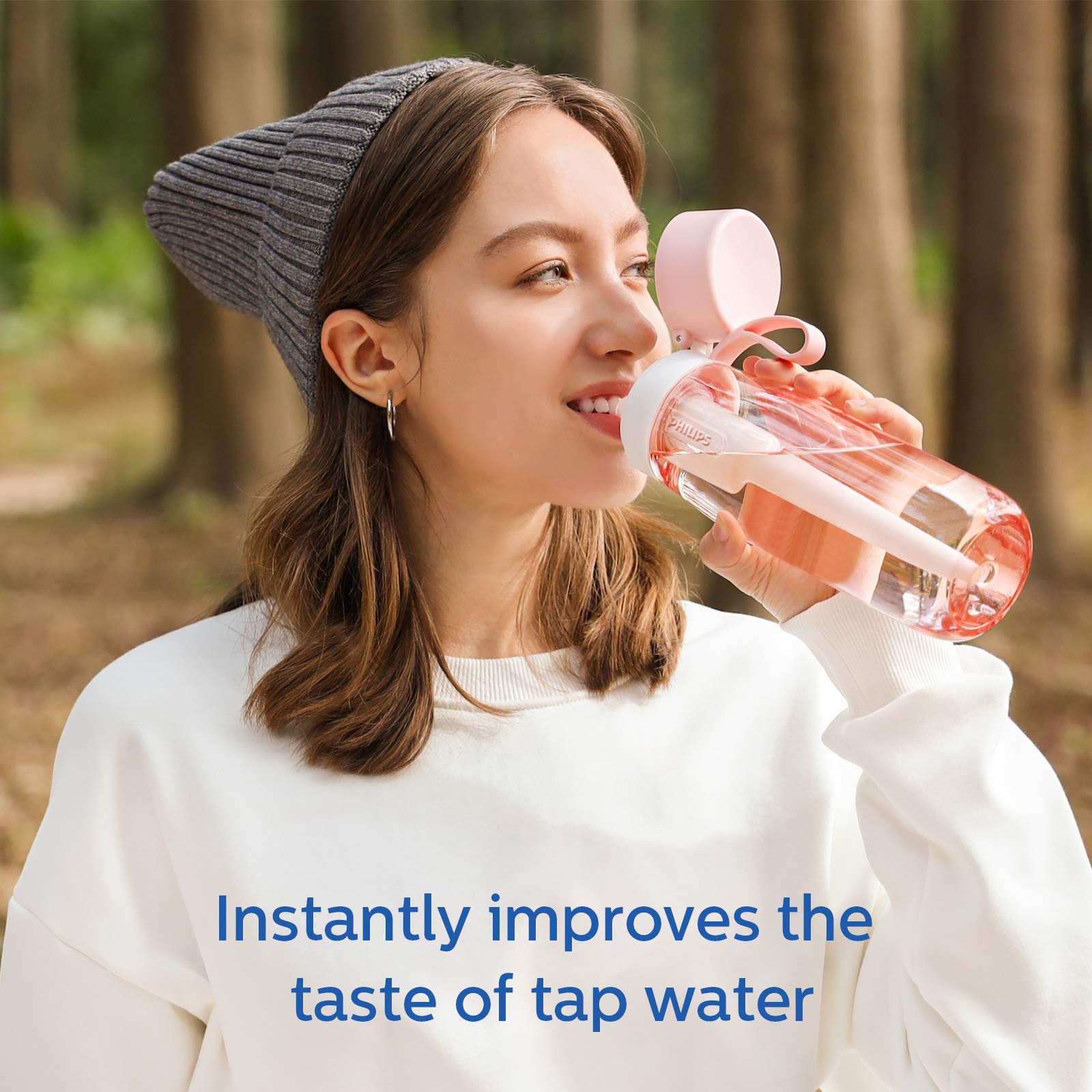 PHILIPS BPA-Free Tritan Filtered Water Bottle - 22 oz Reusable Travel Water Bottle with GoZero Everyday Filter, Replaces 450 Plastic Bottles - Perfect for Hiking, Camping, Gym & Outdoor Activities (Pink)