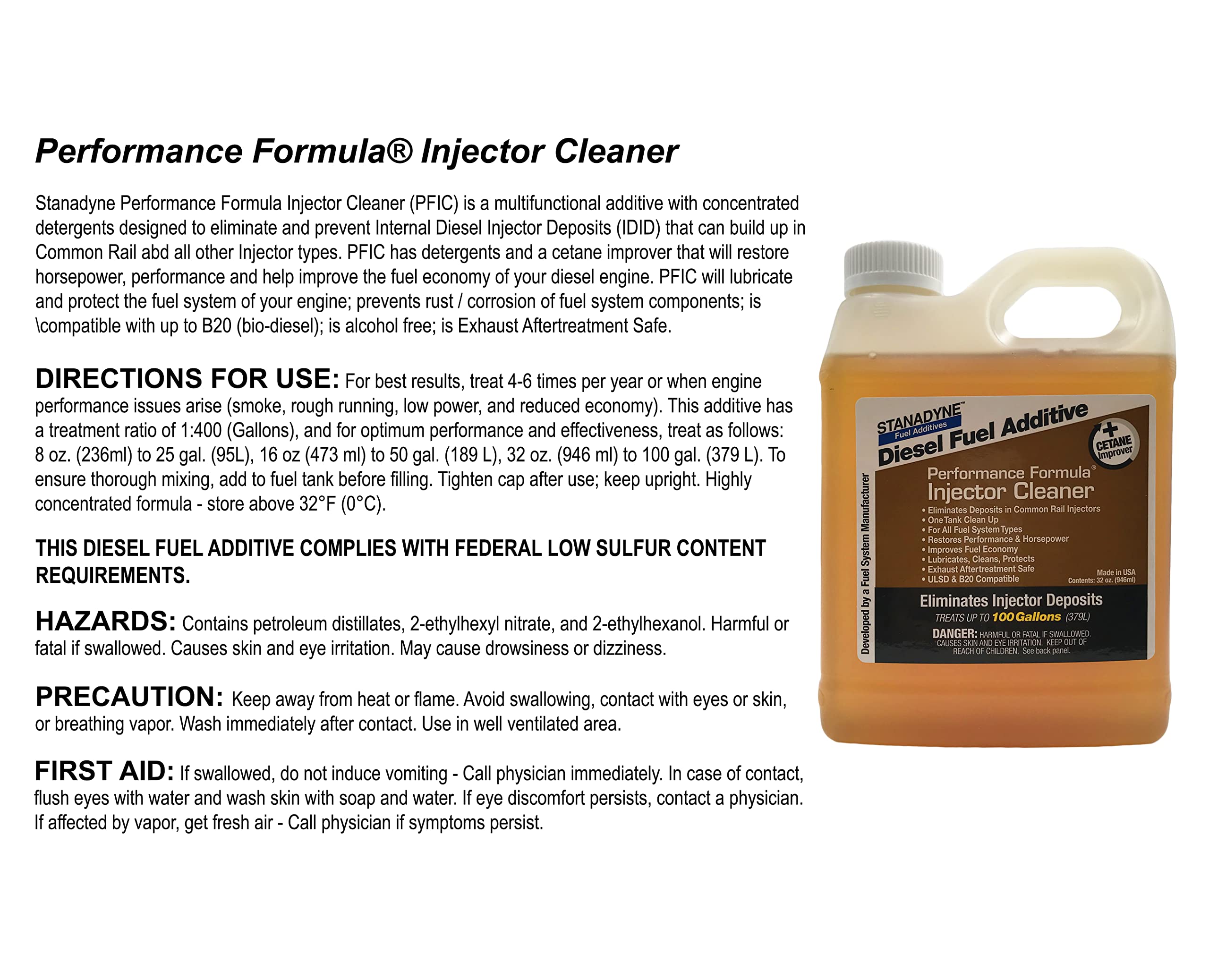 Stanadyne Performance Formula Diesel Injector Cleaner - 4 Pack (32 oz Each) | Fuel System Treatment for Trucks, Cars & Heavy Equipment | Improves MPG & Engine Performance